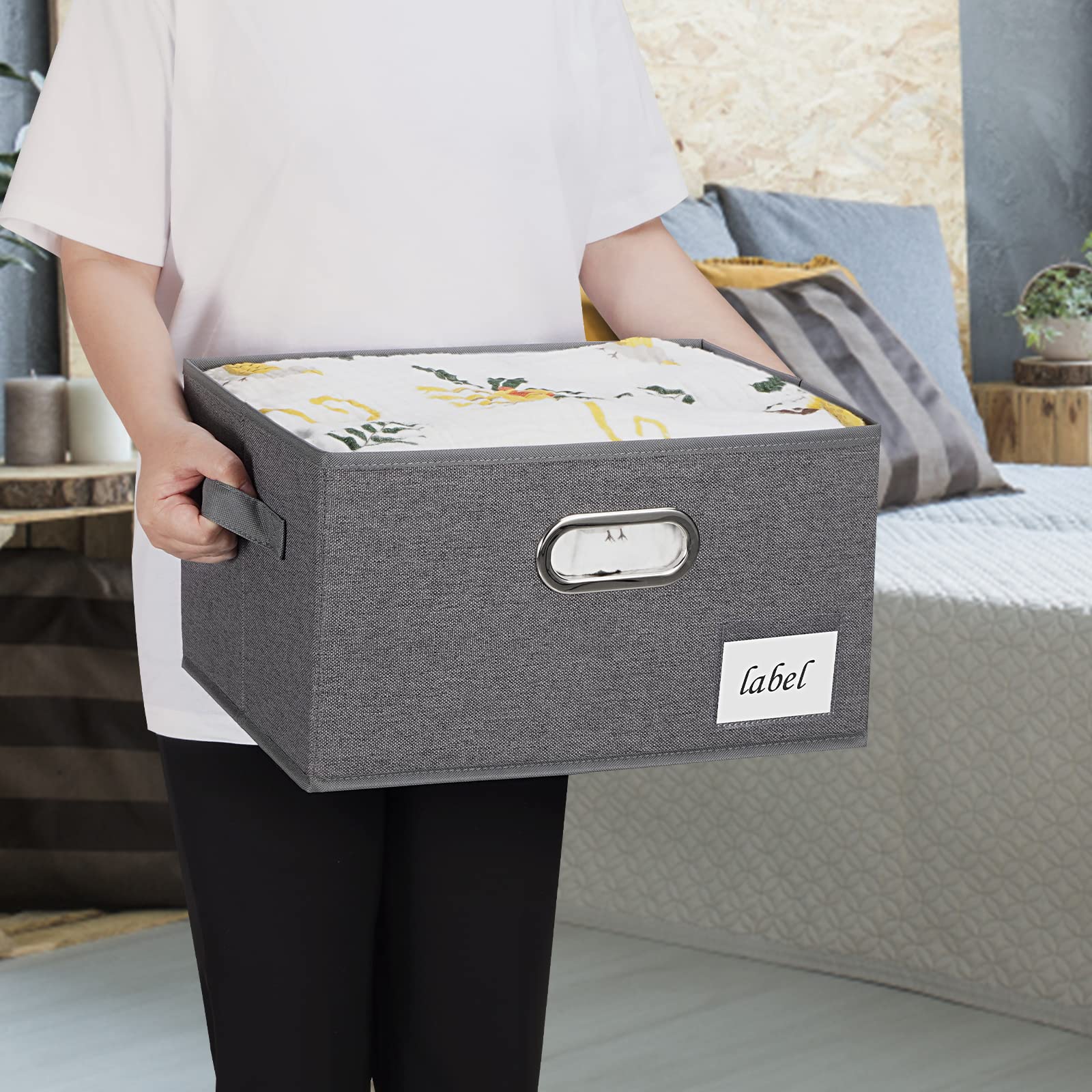 Large Foldable Fabric Storage Bins with Lids & Handles - Grey Closet Organizer for Bedroom, Living Room & Office - Perfect for Seasonal Clothes, Toys & Home Organization