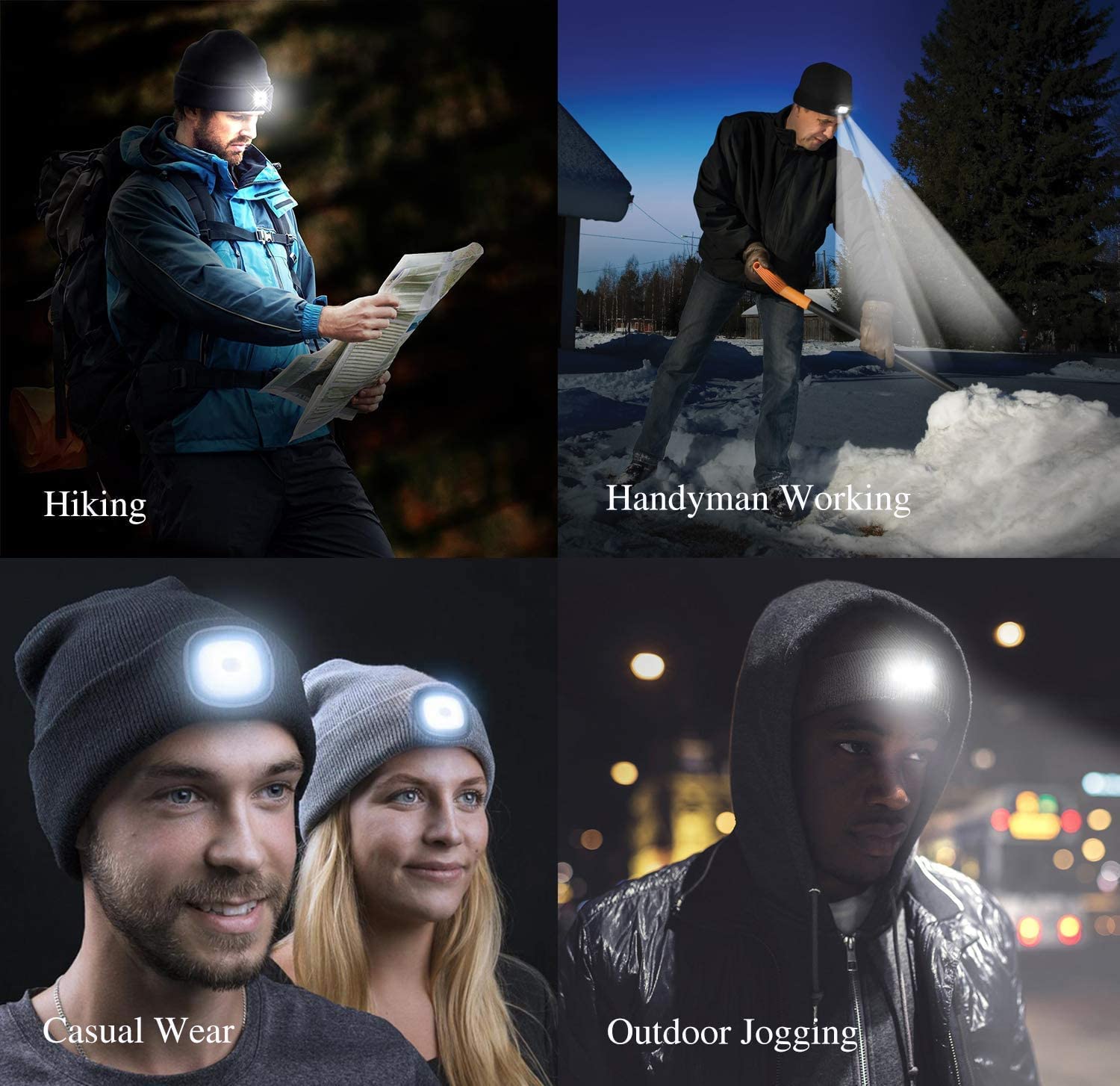 USB Rechargeable LED Beanie Hat for Men & Women - Hands Free Headlamp Winter Cap with Light - Perfect Gift for Dad, Husband, Father - Rose Red - Ideal for Camping, Running, Night Fishing & Outdoor Activities