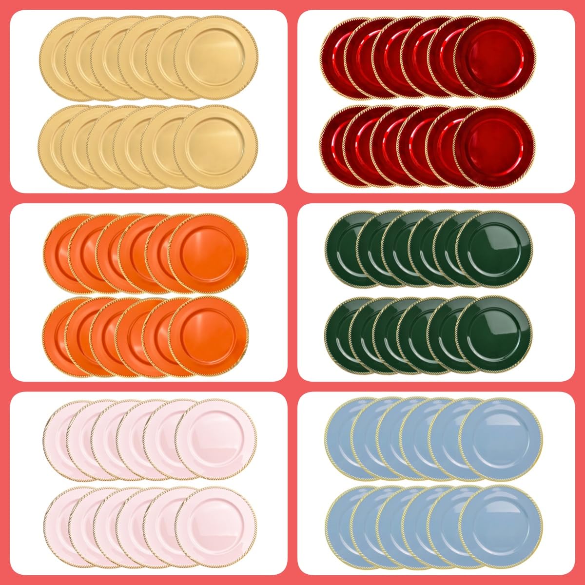 12-Pack 13 Inch Pink Plastic Charger Plates - Elegant Round Dinner Plates for Wedding, Party, and Event Decor - Perfect for Table Settings, Buffets, and Special Occasions
