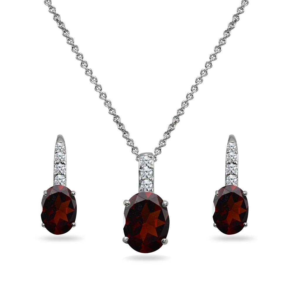 Elegant Sterling Silver Jewelry Set for Women - Oval Dainty Necklace & Drop Earrings with Genuine Synthetic Birthstones | Perfect Gift for Birthday, Anniversary & Special Occasions