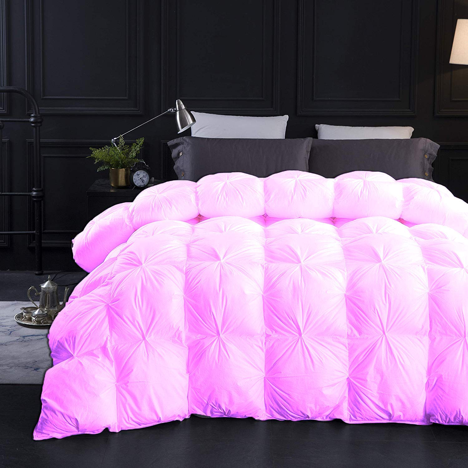 Luxury Pinch Pleated Comforter Set - 500 GSM Cotton Queen Size Bedding with 2 Pillowcases | Pin Tuck Design Alternative | Soft Pink Oversized Comforter (3-Piece Set) for Cozy Bedroom Decor & Guest Room Styling