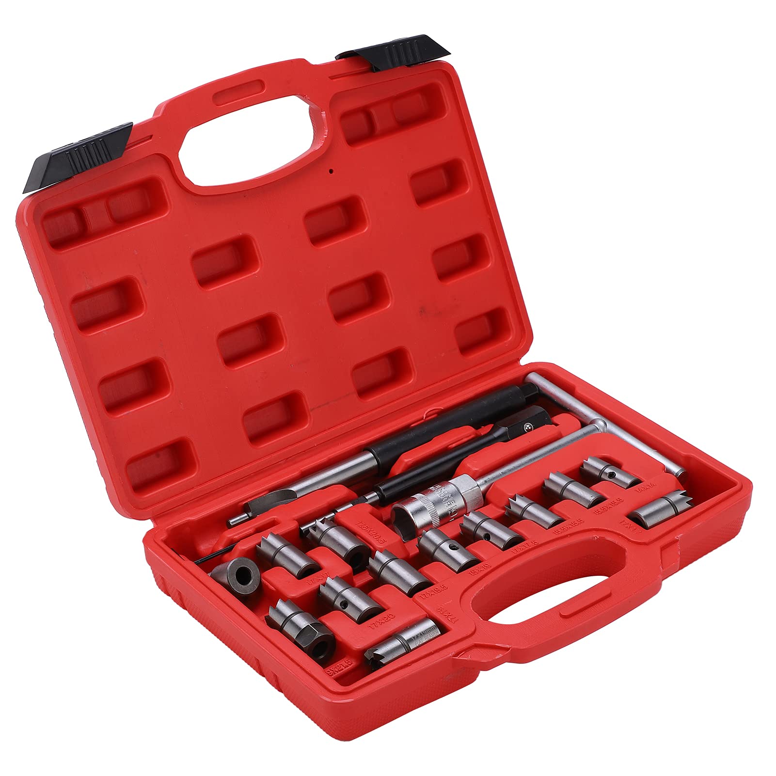 17-Piece Injector Seat Cutter Tool Kit - Professional Fuel Injector Remover & Repair Set for Automotive Garage | Perfect for Diesel & Gas Engine Maintenance, Valve Seat Cutting & Fuel System Repair