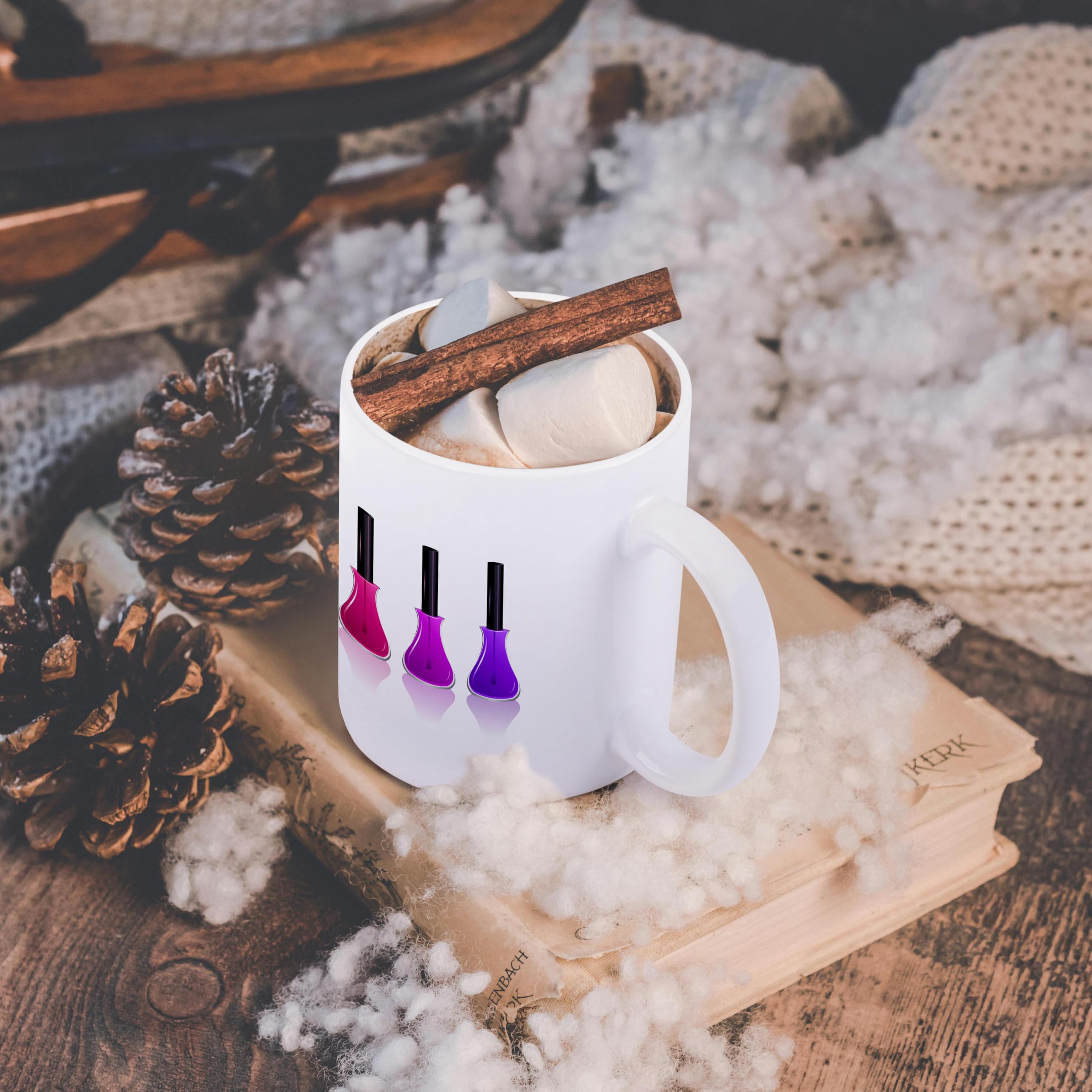 3D Rose Ceramic Mug 15-Ounce - Red, Purple & Blue Nail Polish Bottles Design - Perfect for Coffee, Tea & Office Gifts