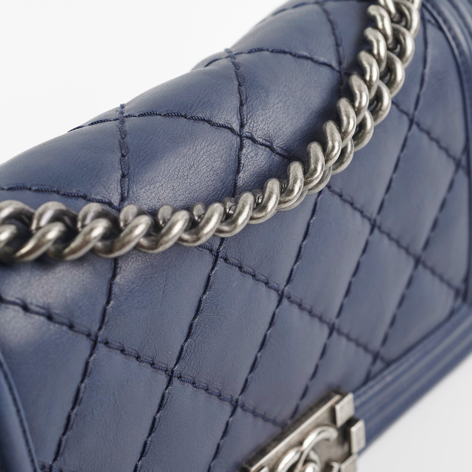 Chanel Boy Bag Old Medium Navy Blue Lambskin Leather Crossbody Bag for Women - Luxury Designer Handbag for Evening Parties, Date Night & Special Occasions