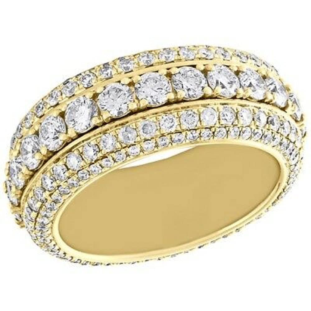 14K Yellow Gold Over Sterling Silver Iced Out Diamond Wedding Band for Men - Round Cut White Diamond Pinky Ring - Perfect for Engagement, Wedding & Special Occasions