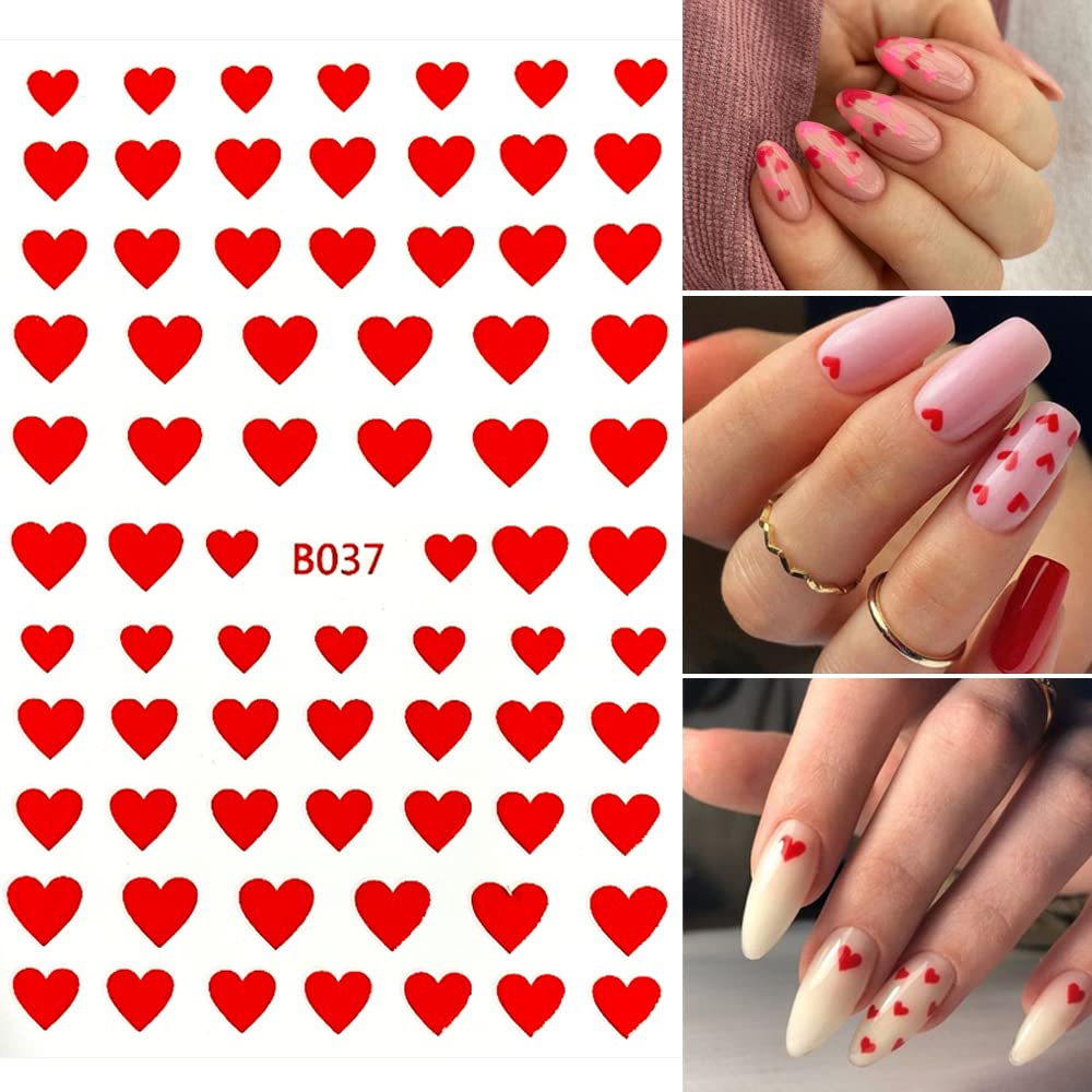 8 Sheets Heart Love Nail Art Stickers - 3D Self-Adhesive Nail Decals for Women, Girls & Kids | DIY Manicure Tips, Charms & Nail Art Decorations | Perfect for Valentine's Day, Parties & Special Occasions