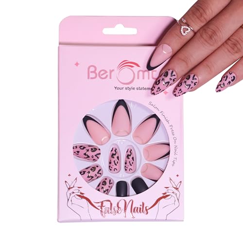 Beromt 12-Piece Acrylic False Nails Set - French Tip Artificial Nail Extensions with Adhesive Stickers & Nail File | Long-Lasting Fake Nails for Salon, Party, Wedding & Everyday Wear