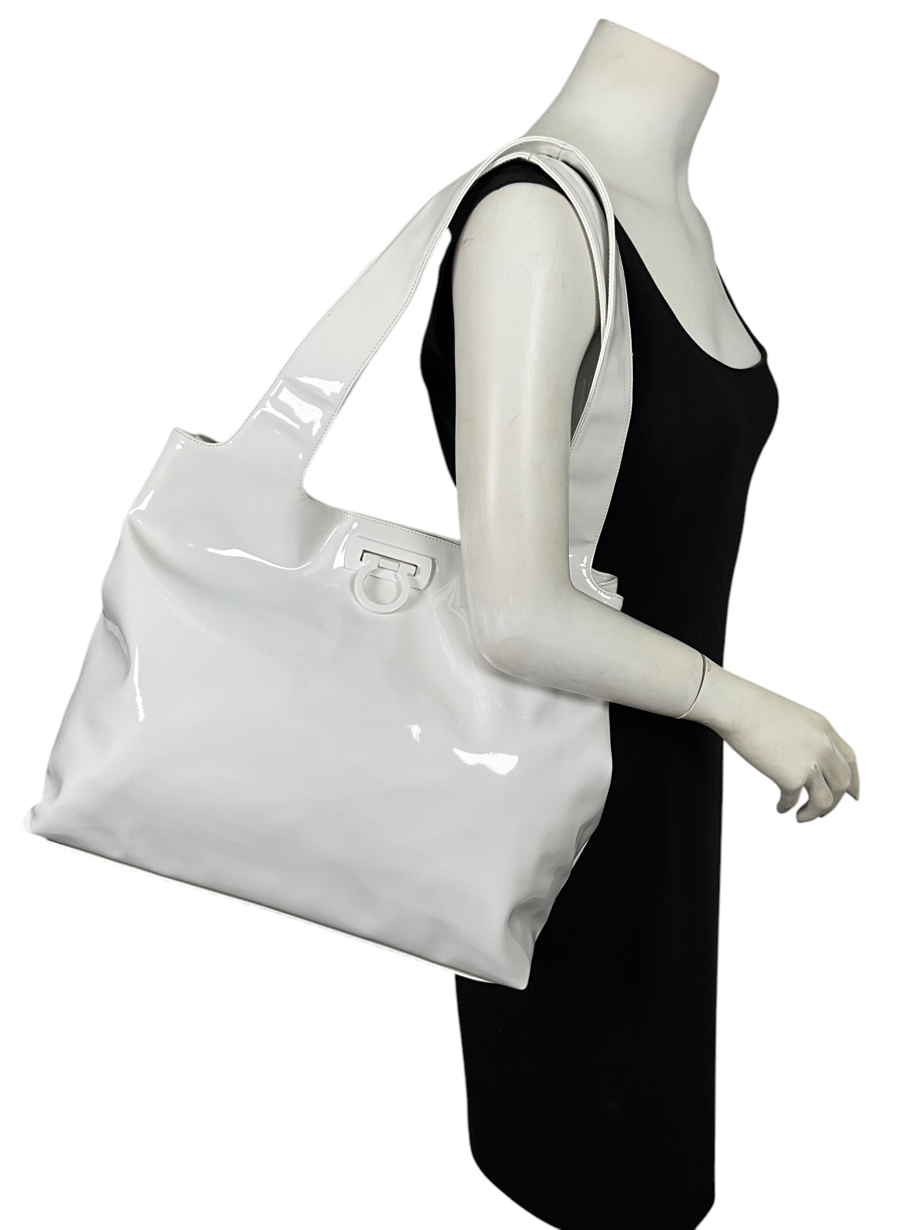 Salvatore Ferragamo Large Gancini Patent Leather Tote Bag for Women | Luxury Designer Handbag for Work, Travel & Everyday Use