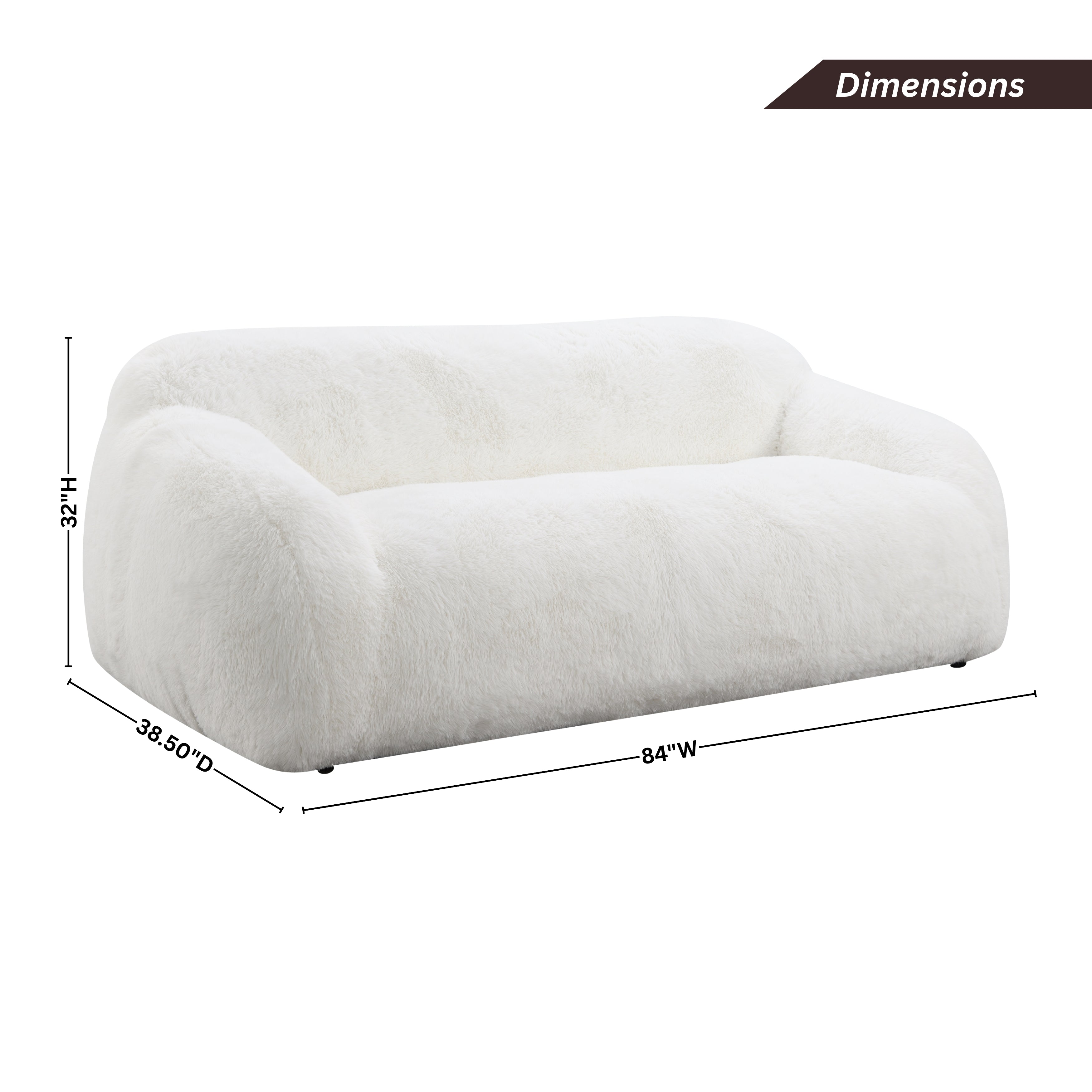 Roundhill Furniture Adell Polar Bear Faux Fur Upholstered Sofa - Luxurious White Plush Fabric Living Room Couch for Cozy Home & Winter Decor