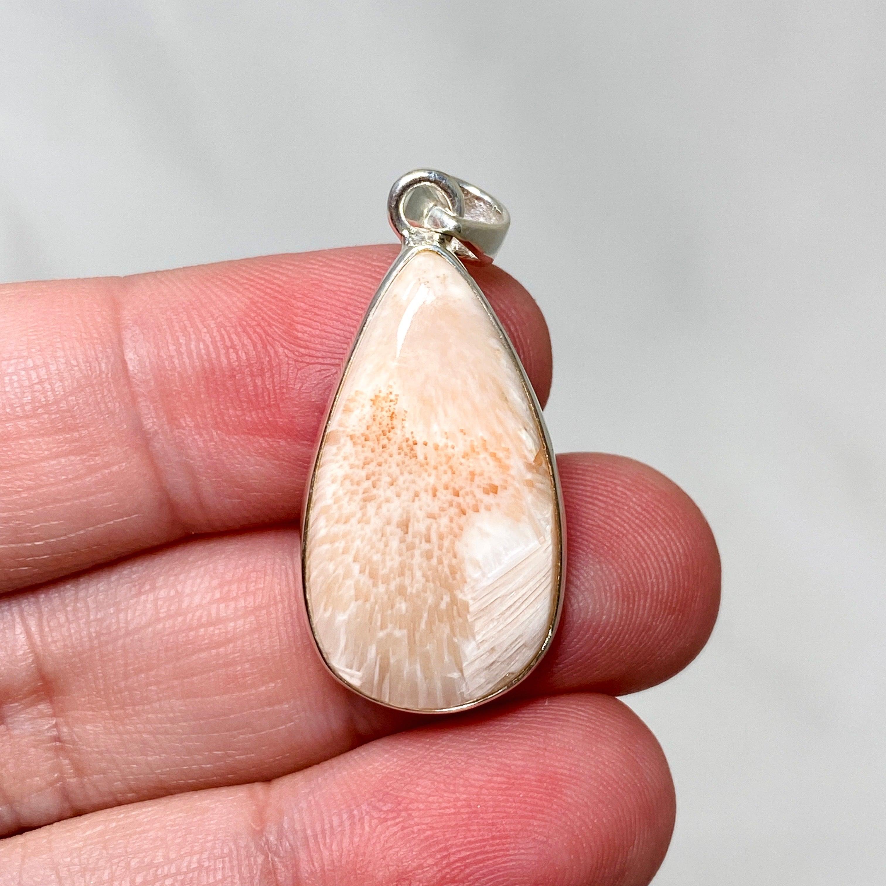 Natural Peach Scolecite Teardrop Pendant Necklace - Healing Crystal Jewelry for Women - Perfect for Meditation, Energy Balancing & Spiritual Gifts