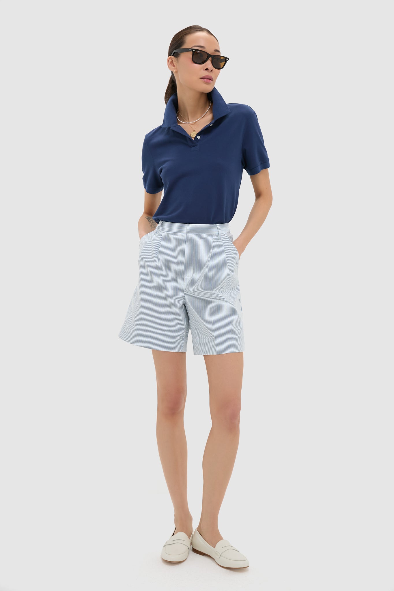 Blue Stretched Stripe Bedford Cord Felix Shorts - Stylish Casual Wear for Men | Perfect for Summer Outings, Beach Trips & Relaxing Weekends