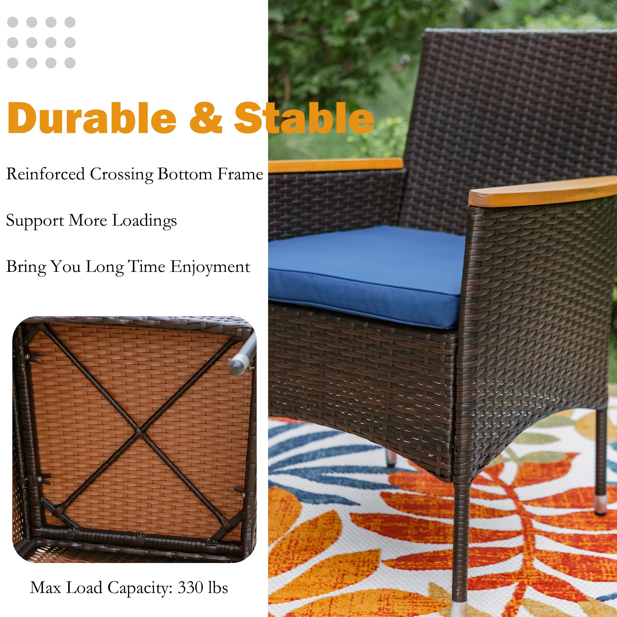 Sophia & William 5-Piece Outdoor Dining Set for 4 - Square Metal Patio Table with Rattan Chairs, Wicker Furniture Set Includes 1.57