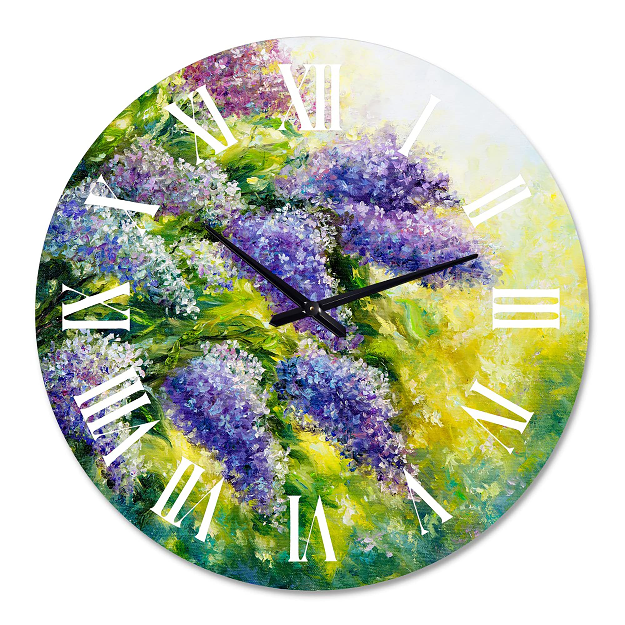 DesignQ Traditional Wall Clock - 'Lilac Tree in The Garden' Impressionist Floral Art, Large Decorative Clock for Living Room, Bedroom & Office | Home Decor Gift Idea