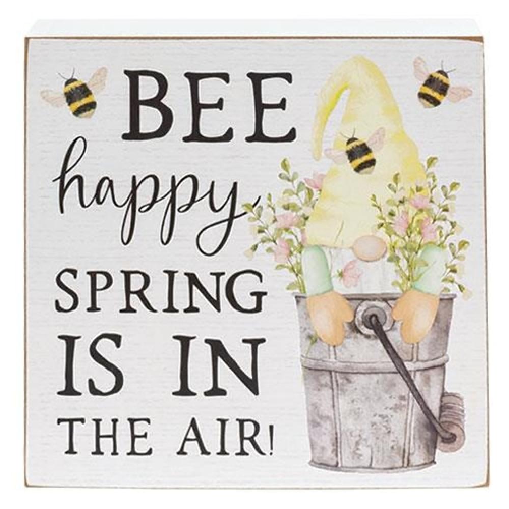 Bee Happy Spring is in the Air Gnome Box Sign - Whimsical Garden Decor for Spring & Easter Home Decorations - Perfect for Front Porch, Yard, or Indoor Display
