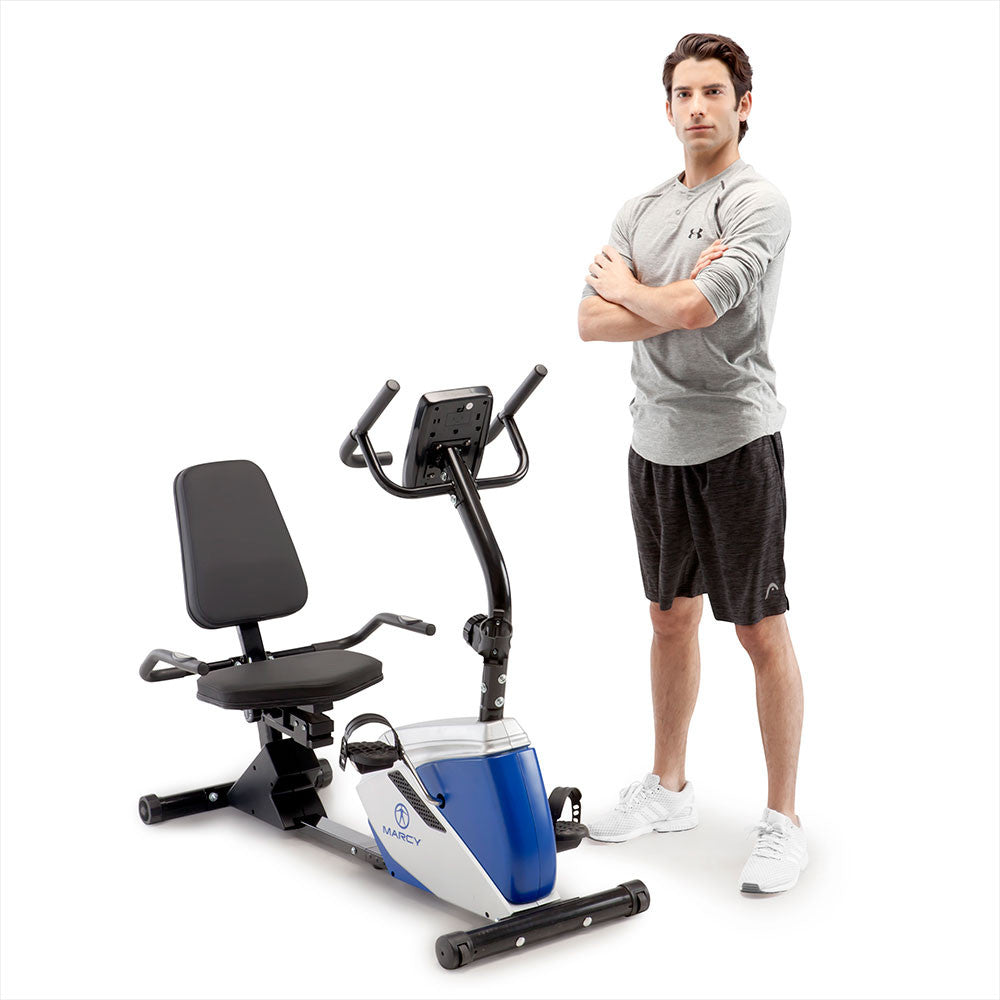 Marcy ME 1019R Magnetic Recumbent Exercise Bike for Home Gym - Low Impact Cardio Workout for Seniors & Physical Therapy - Compact Indoor Cycling Equipment for Small Spaces