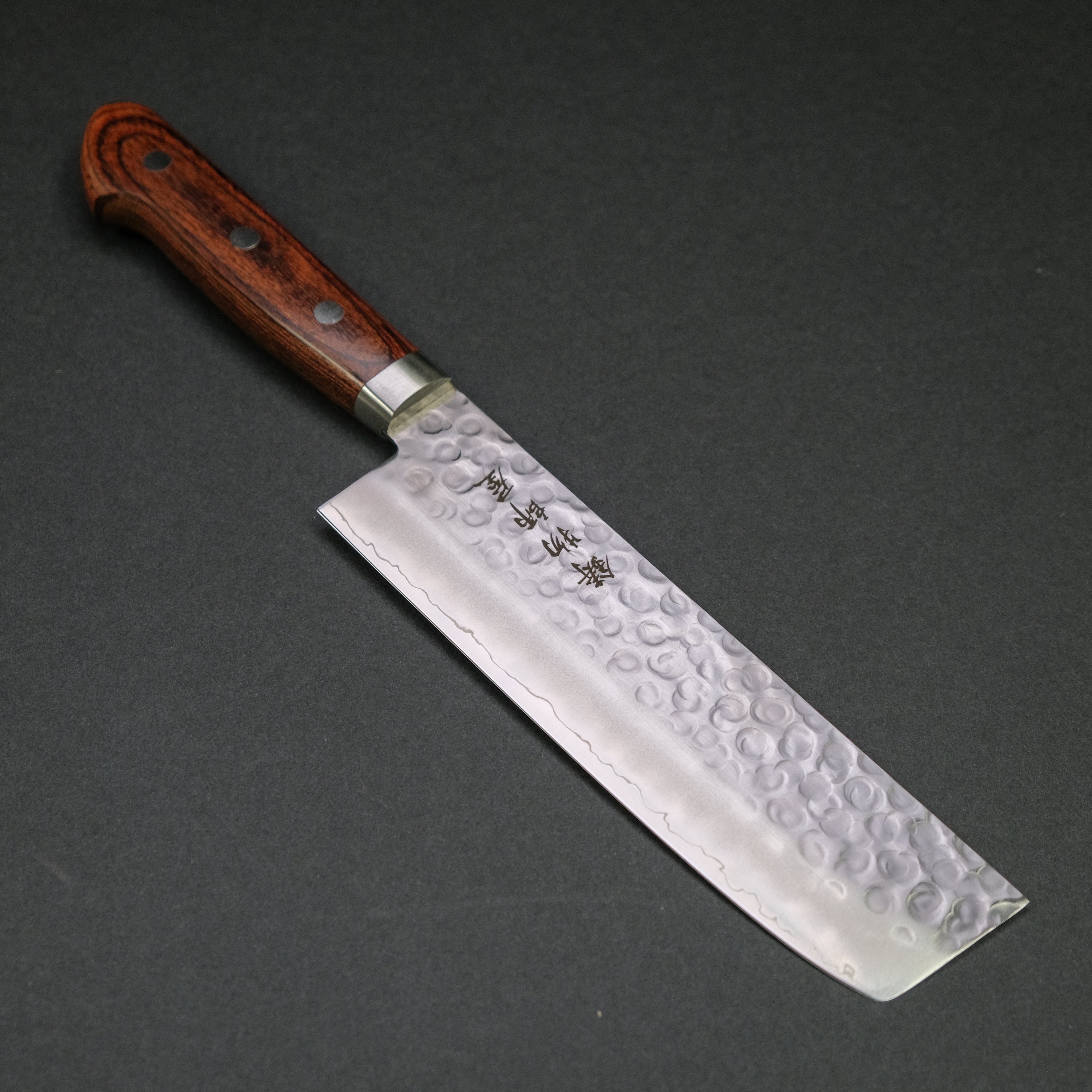 Hitohira Imojiya HG Tsuchime Nakiri Knife 165mm - Japanese Carbon Steel Blade with Imitation Mahogany Handle - Perfect for Sushi, Vegetables & Asian Cuisine Prep