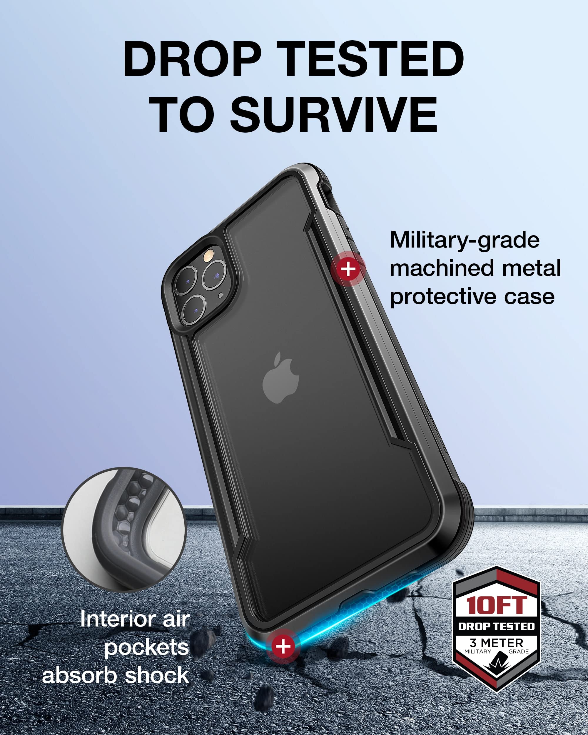 Raptic Shield iPhone 11 Pro Max Case - Military Grade Shockproof Clear Protective Cover with 10ft Drop Test, Durable Aluminum Frame & Anti-Yellowing Technology | Perfect for Outdoor Activities, Work & Daily Protection (Black)