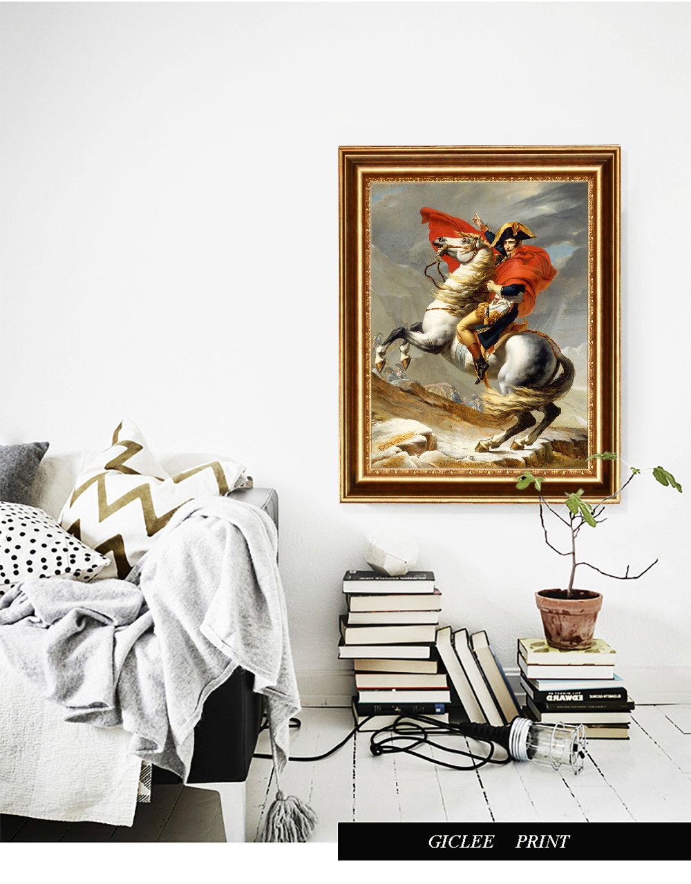 ELITEART Napoleon Crossing the Alps by Jacques-Louis David - Premium Oil Painting Reproduction Giclee Wall Art, Framed Canvas Print 28x35 Inches - Perfect for Living Room, Office Decor & Art Collectors