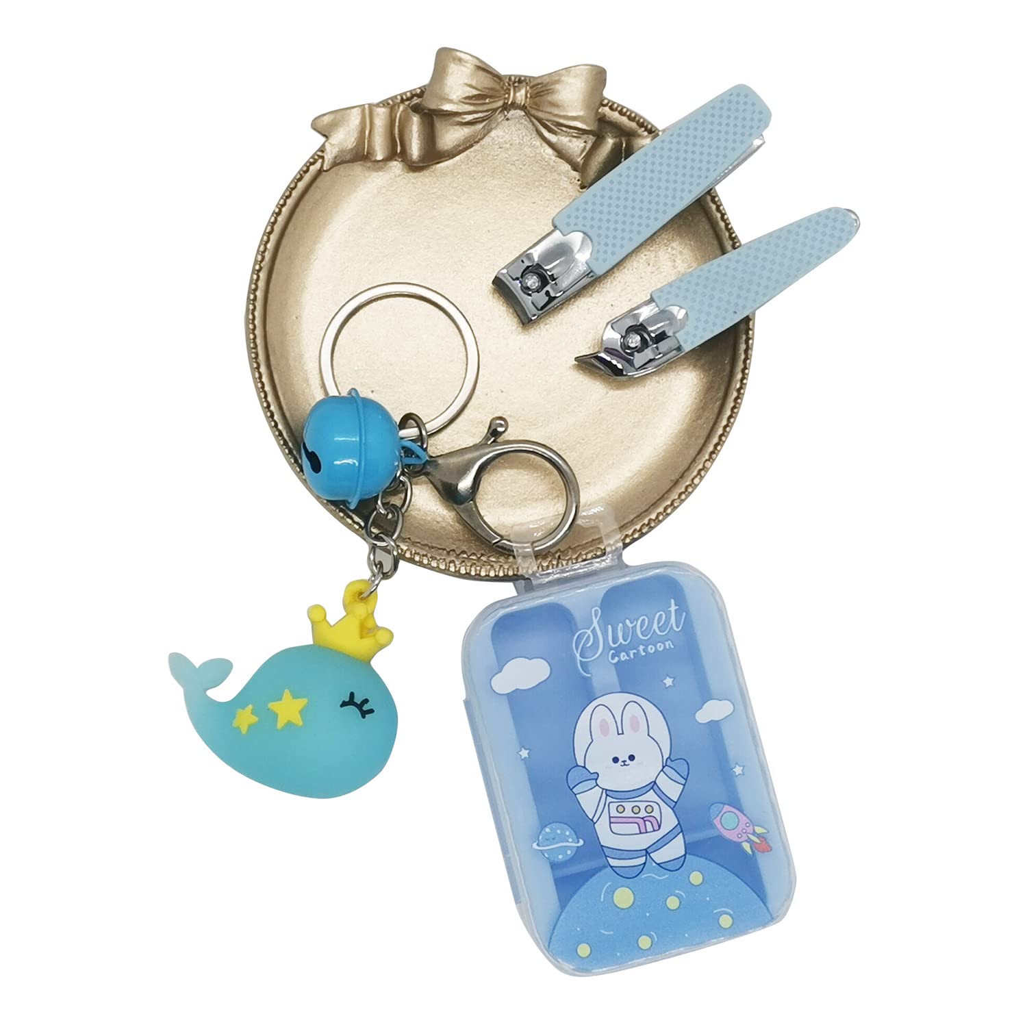 Funny Anime Cat Keychains - Cute Blue Whale Nail Clipper Keychains for Girls, Perfect for School, Travel, and Daily Use