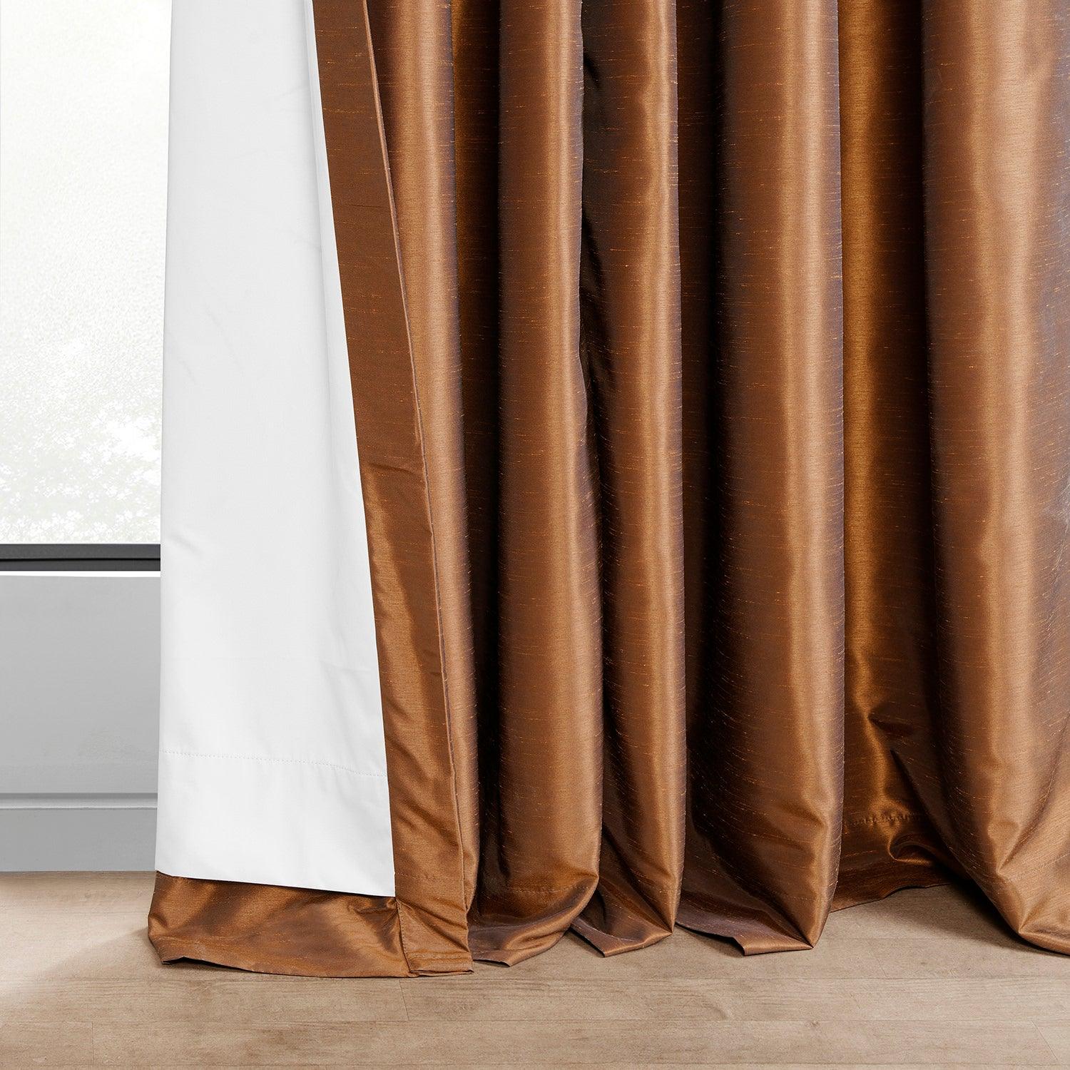 Vintage Copper Kettle French Pleat Blackout Curtains - Textured Faux Dupioni Silk Drapes for Living Room & Bedroom Window Treatments