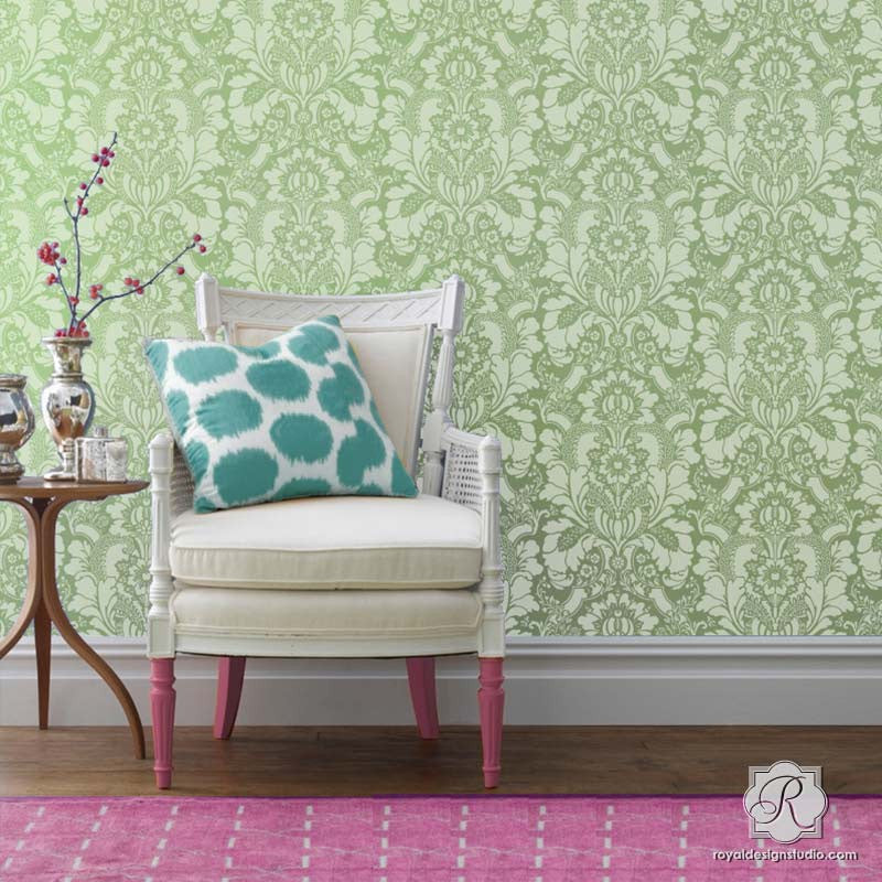 Lisabetta Damask Wall Stencil - Reusable DIY Painting Template for Home Decor, Accent Walls & Furniture - Perfect for Bedroom, Living Room & Nursery Renovation