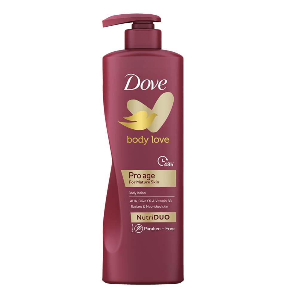 Dove Pro Age Body Lotion for Mature Skin - 48 Hour Moisturizing with Vitamin B3 & Olive Oil | Paraben Free | Nourishes & Brightens Skin | 13.5 fl oz (400ml) | Perfect for Dry, Aging Skin Care Routine & Daily Hydration