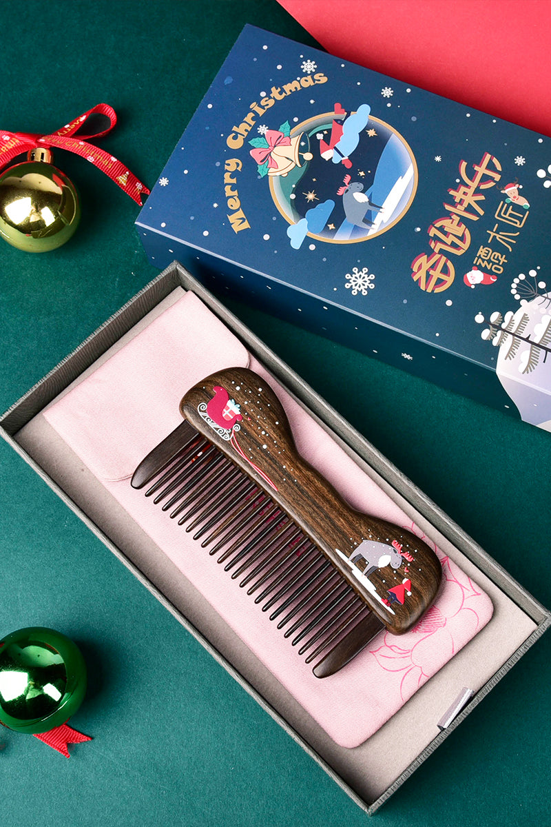 Elk Tooth Inlaid Wood Comb - Handmade Natural Wooden Hair Comb for Men & Women - Perfect for Styling, Detangling, and Gifts - Ideal for Travel, Home, and Salon Use