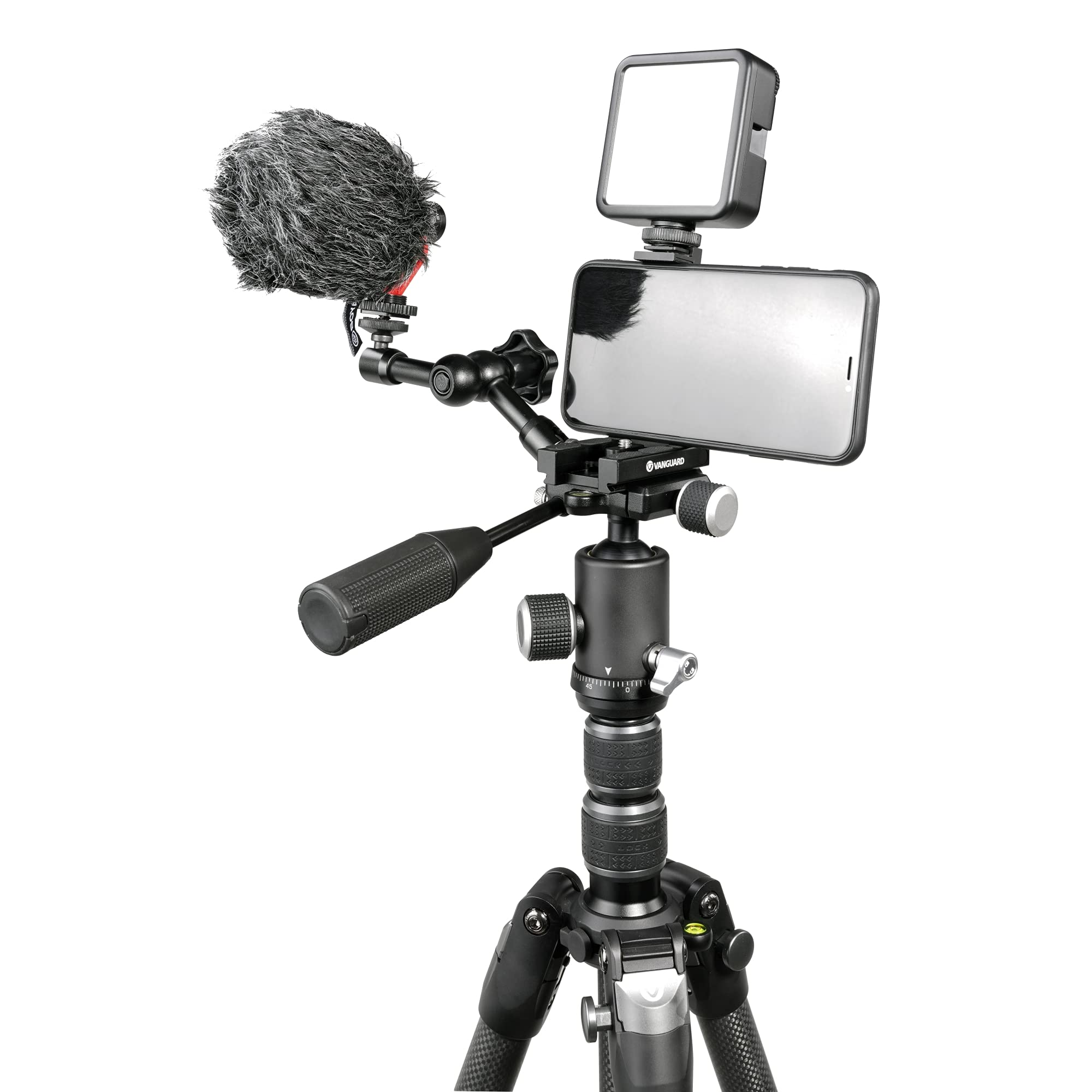Vanguard VEO3T235CBP Carbon Fiber Travel Tripod with Ball Head - Lightweight & Compact for Travel Photography, Vlogging, and Outdoor Adventures - Includes Removable Pan Handle & Quick Shoe with Built-in Smartphone Holder