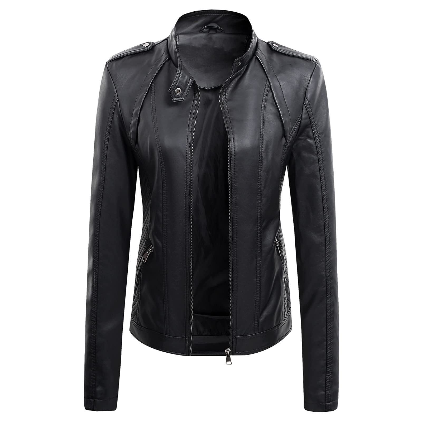 Faux Leather Jacket for Women - Stand Collar Motorcycle Coat, Plus Size Lightweight Biker Jacket | Perfect for Casual Outfits, Night Out & Riding
