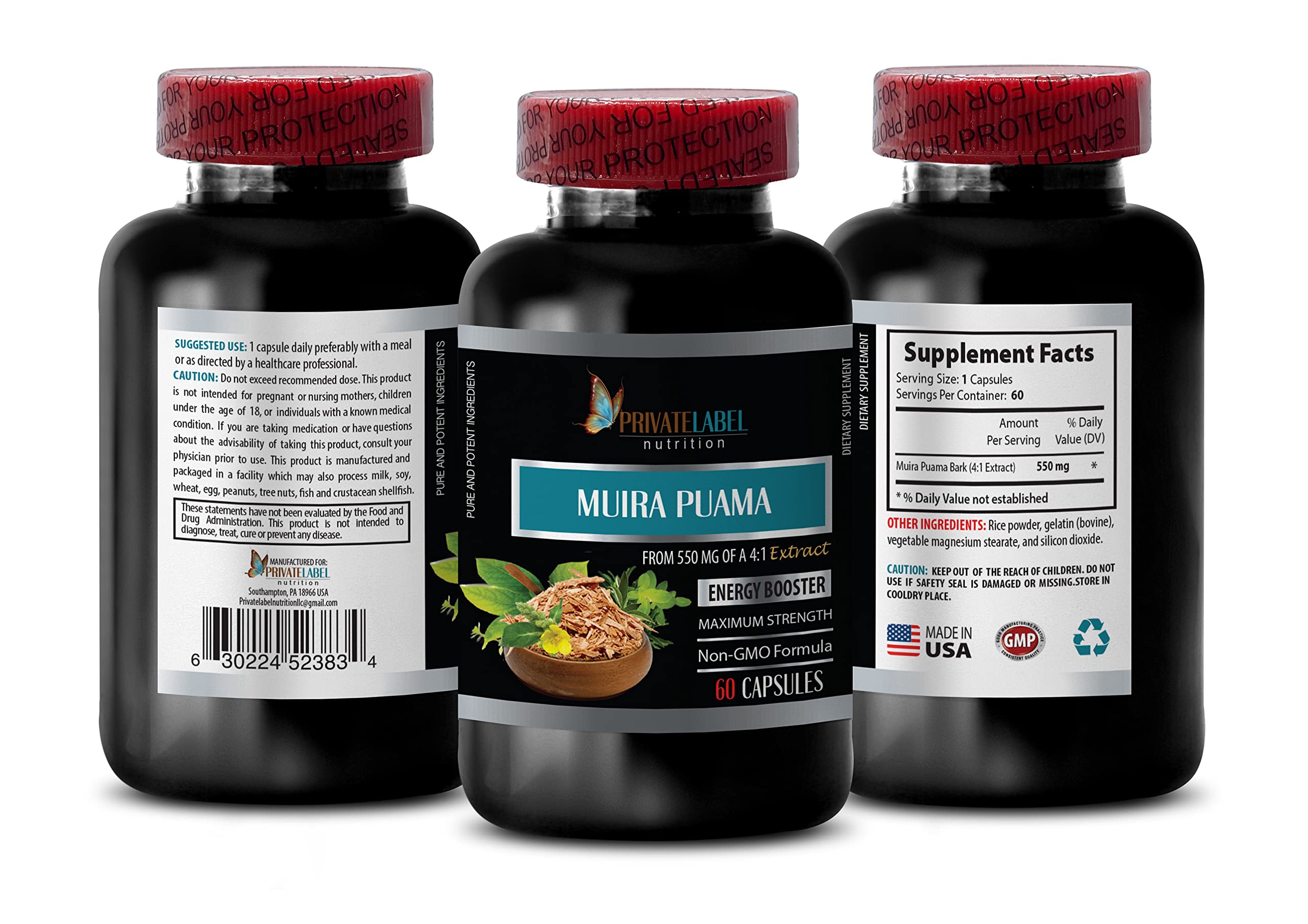 Premium Muira Puama Extract 2200mg - Natural Male Enhancement Supplement for Sexual Performance, Brain & Memory Boost - 60 Capsules Bottle - Supports Stamina, Focus & Cognitive Function for Active Men