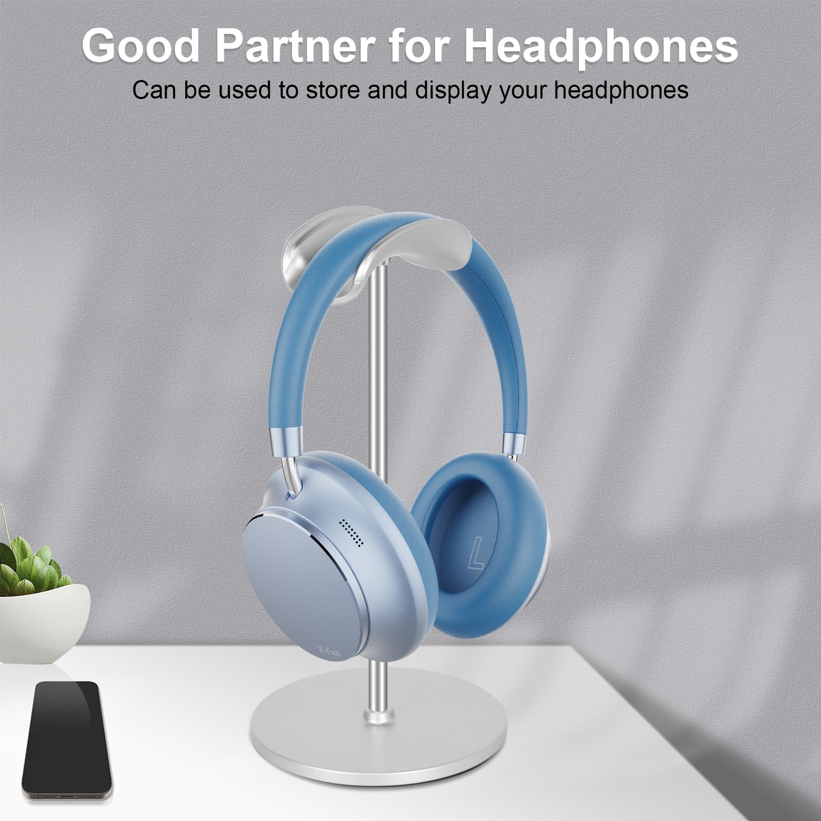 Premium Aluminum & ABS Gaming Headphone Stand - Curved Headset Holder with Sturdy Base for Desk Organization | Perfect for Gamers, Streamers & Office Workspaces (Silver)