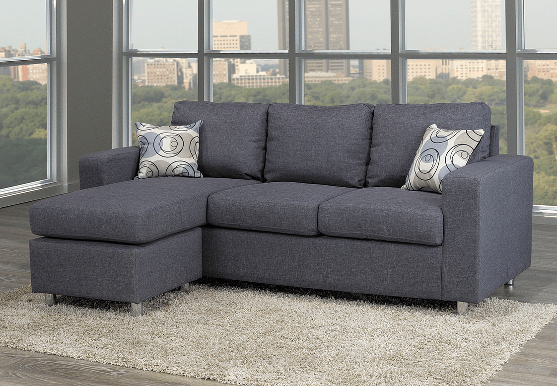 Modern Grey Fabric Sectional Sofa with Reversible Chaise Lounge - Comfortable L-Shaped Couch for Living Room, Family Room, or Entertainment Space
