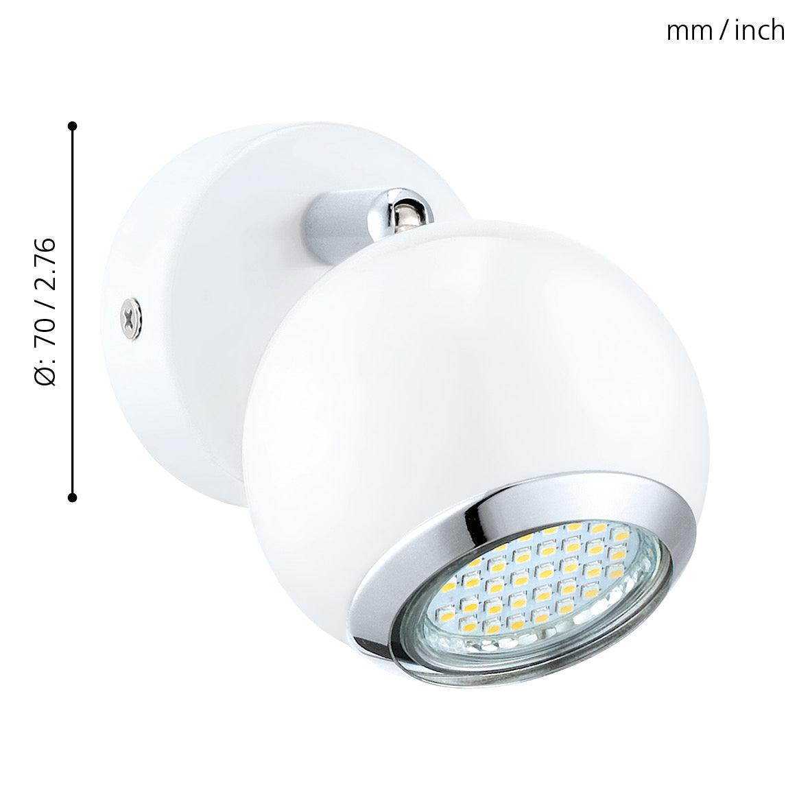 Eglo Bimeda Modern White & Chrome Wall Spotlight - Adjustable LED Light Fixture for Living Room, Bedroom, or Hallway - Indoor Wall Sconce Lighting for Home Decor