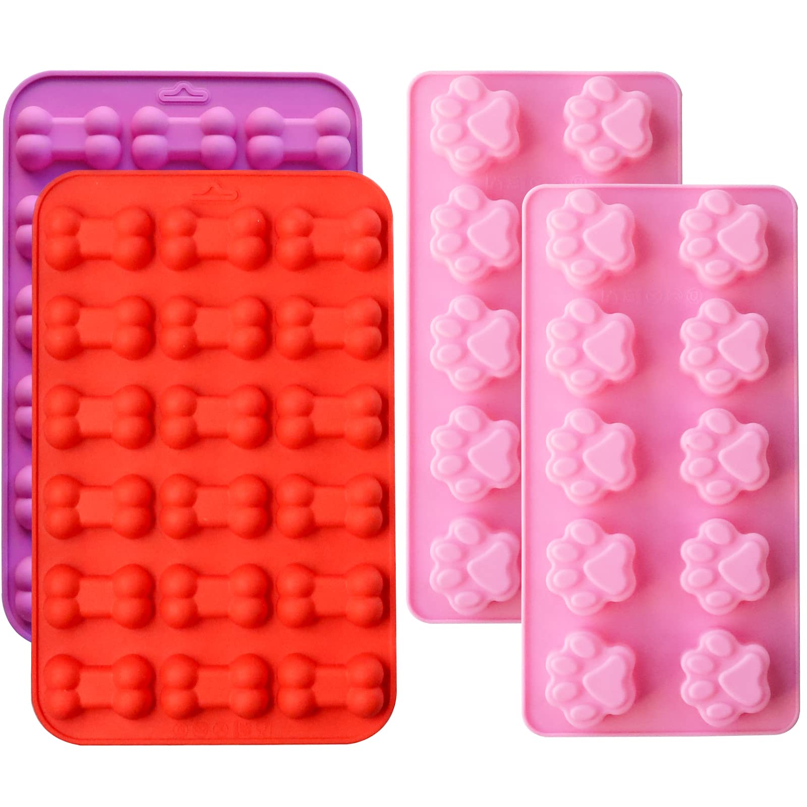 Premium 4-Piece Silicone Paw Print Mold Set - Dog Bone & Paw Shaped Baking Molds for Homemade Puppy Treats, Ice Cream, Chocolate, Jelly & Biscuits | Perfect for Dog Birthday Parties, Training Rewards & Pet Lovers Gifts