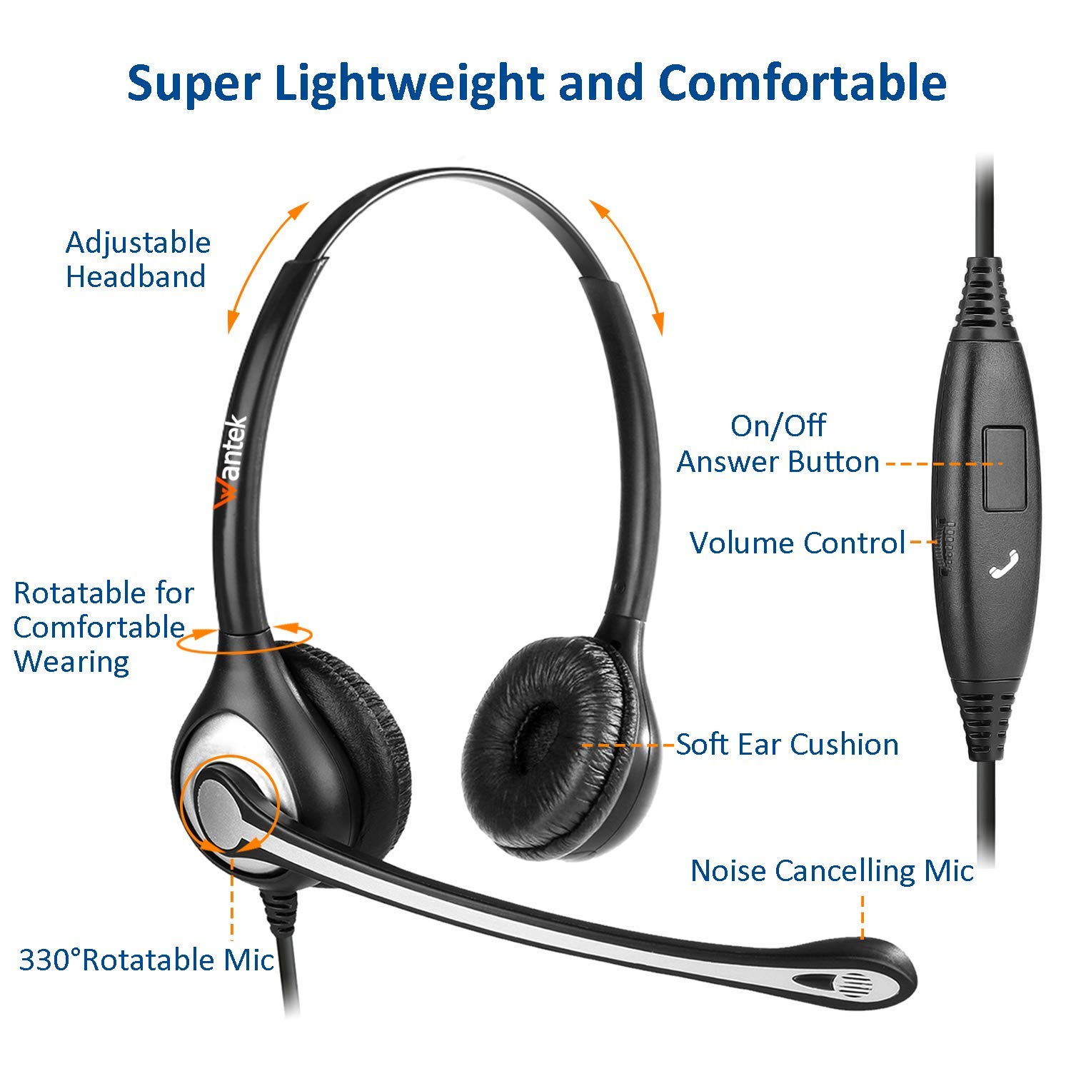 Noise Cancelling Headphones with Microphone - 3.5mm Wired Computer Headset for Samsung/PC/Skype/Call Center - Ultra Comfortable Office Headset for Business Calls, Online Meetings & Remote Work