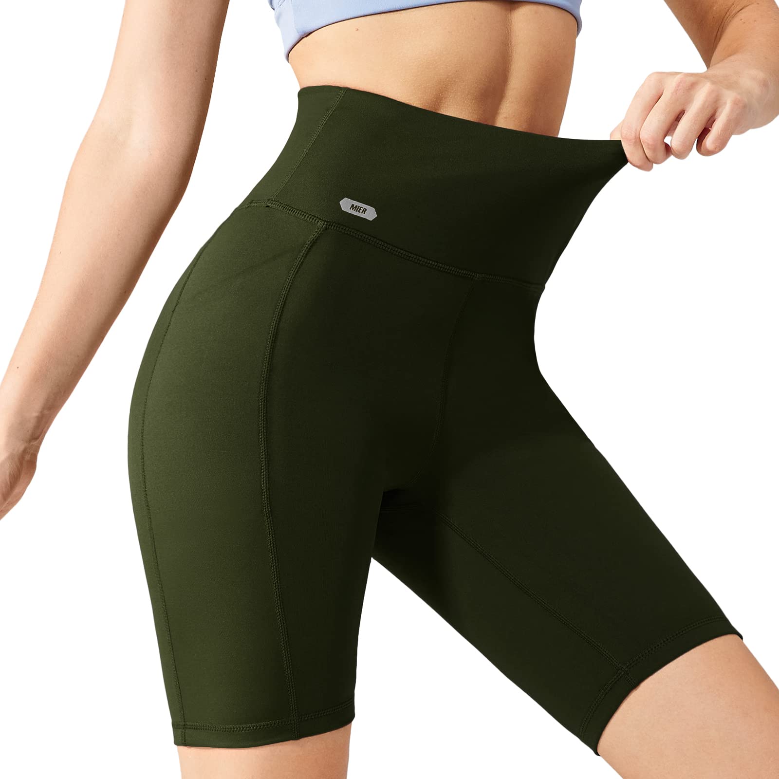 MIER Women's High Waist Yoga Shorts - 8 Inch Compression Biker Shorts with Side Pockets & Tummy Control - Perfect for Yoga, Running, Gym Workouts & Everyday Wear