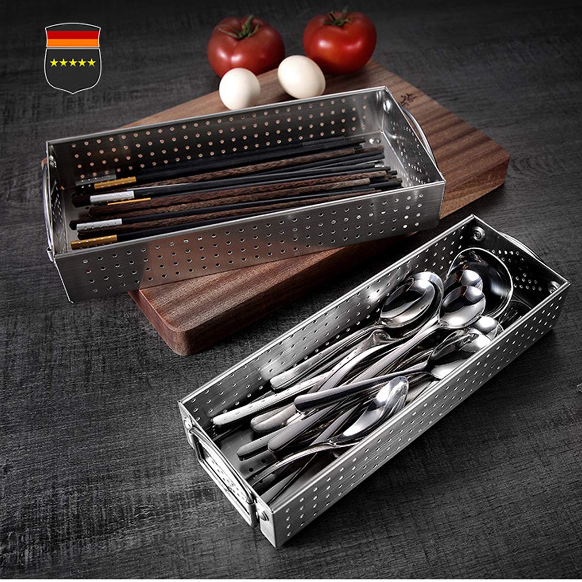 304 Stainless Steel Mesh Cutlery Tray - 12x5.5x2 Inch Kitchen Drawer Organizer for Utensils, Silverware & Flatware Storage | Perfect for Home, Restaurant & Office Use
