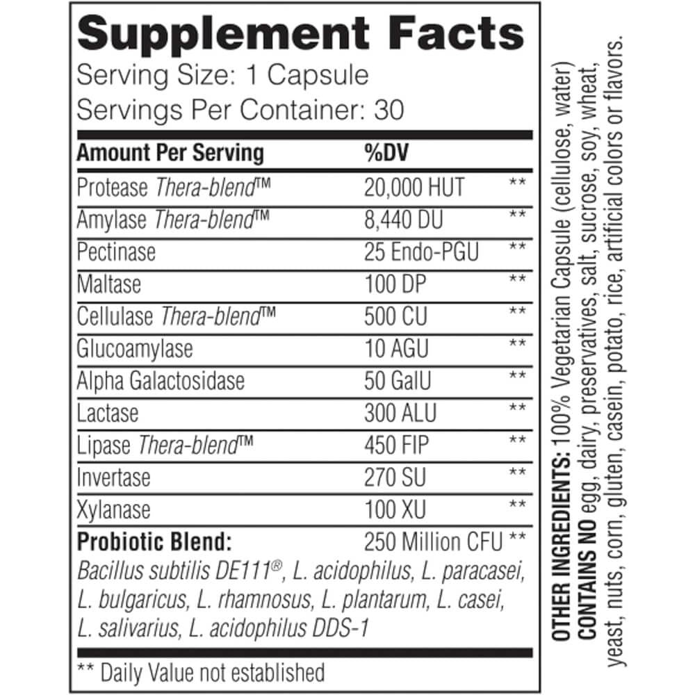 Enzymedica Digest Basic + Probiotics 30 Capsules - Digestive Enzyme Supplement with Probiotics for Gut Health & Bloating Relief - Supports Digestion After Meals & Travel