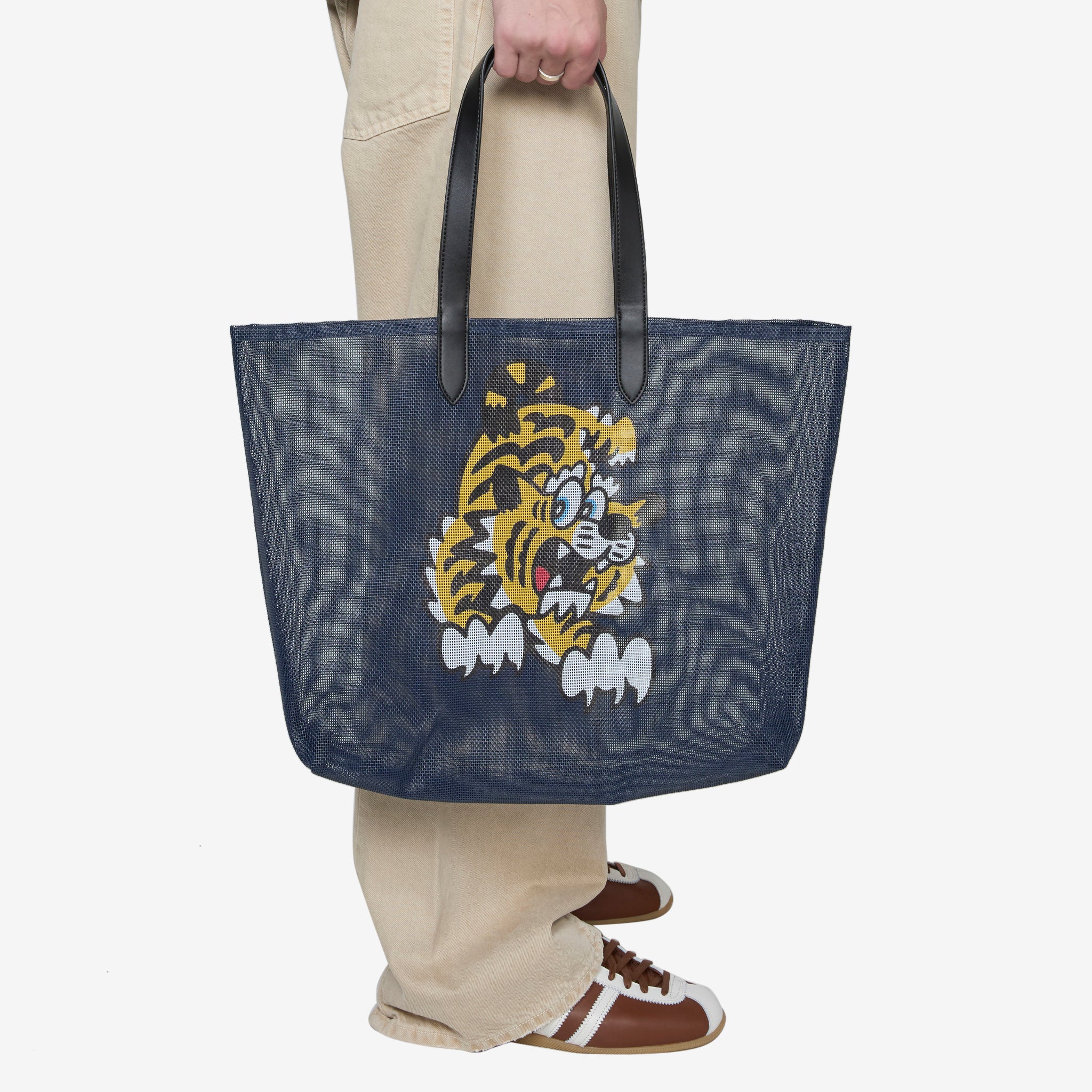 KENZO PLAY Large Mesh Tote Bag in Navy Blue | Stylish Designer Handbag for Women | Perfect for Beach, Shopping & Everyday Use