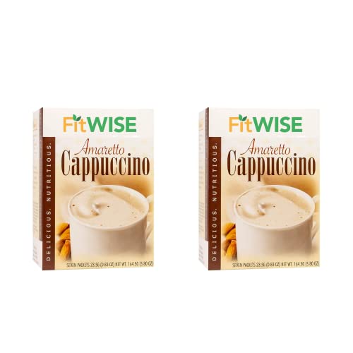 FITWISE High Protein Cappuccino Drink - 15g Protein, Low Calorie, Low Carb, Low Sugar, Gluten Free - 7 Servings per Box (Amaretto Cappuccino, 2 Pack) - Perfect for Weight Loss, Keto Diet & Post-Workout Recovery