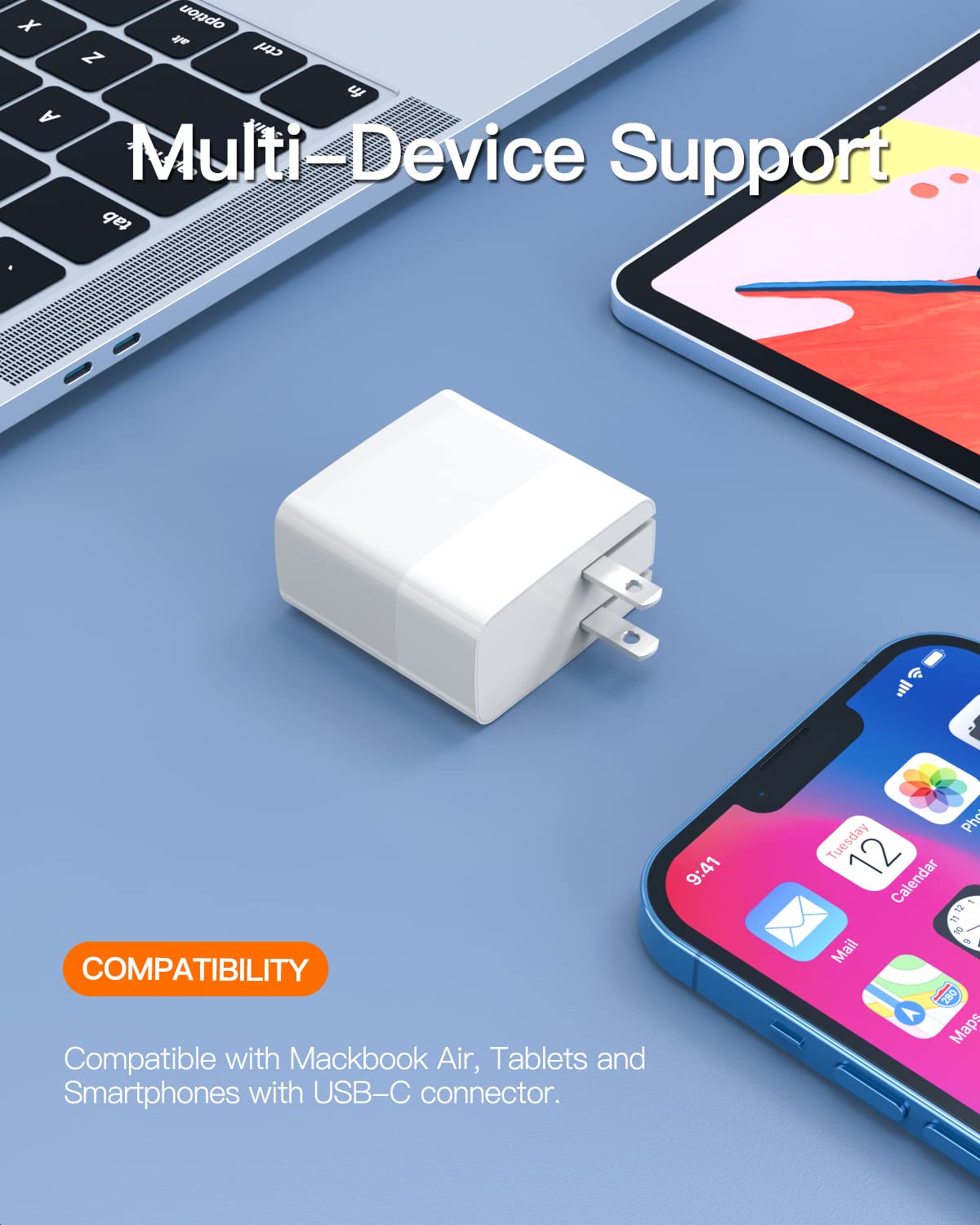 30W USB C Fast Charger for MacBook Air & iPad Air 4 - PD 3.0 Quick Charge with 6ft USB C to C Cable | Perfect for Home, Office & Travel Charging