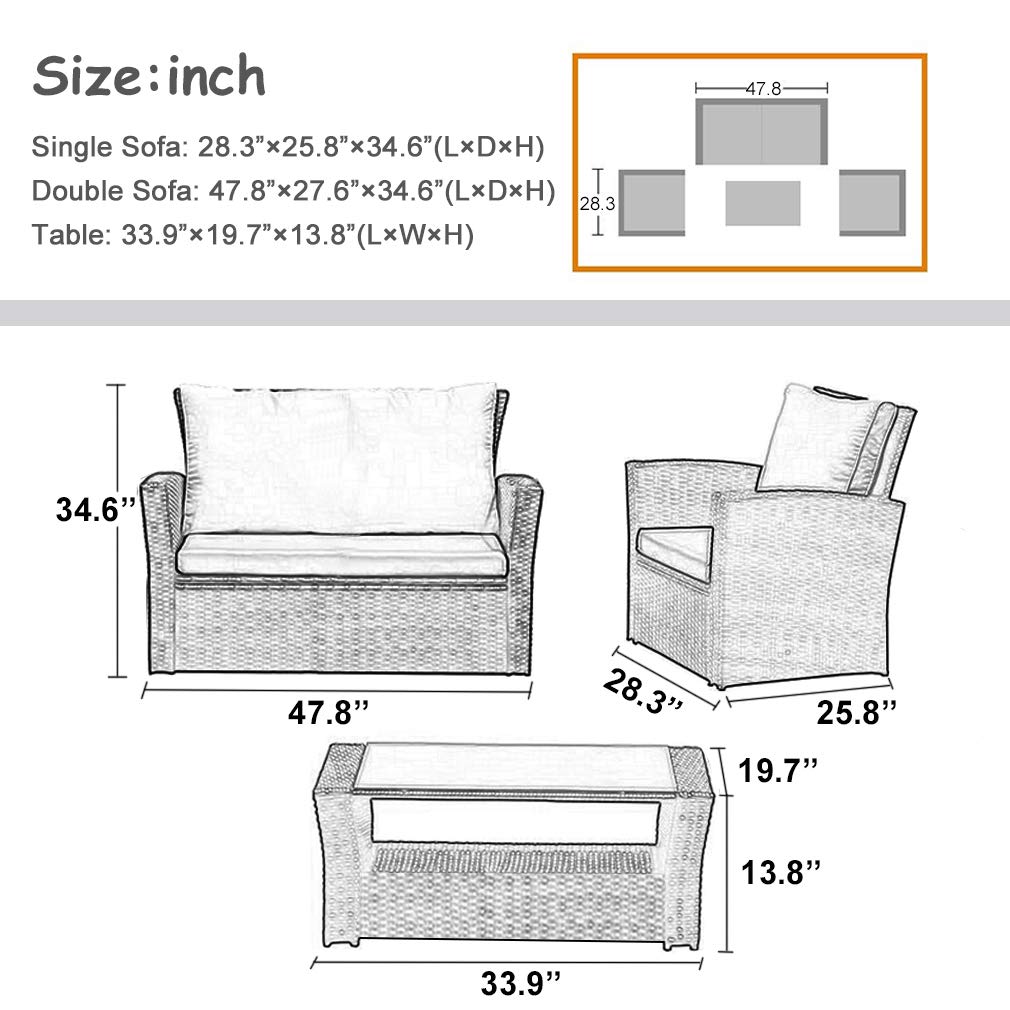 4-Piece Outdoor Patio Furniture Set - Rattan Wicker Sectional Sofa Conversation Set with Coffee Table for Backyard, Porch, Poolside, Balcony & Garden (Brown) - Perfect for Relaxing, Entertaining & Outdoor Gatherings