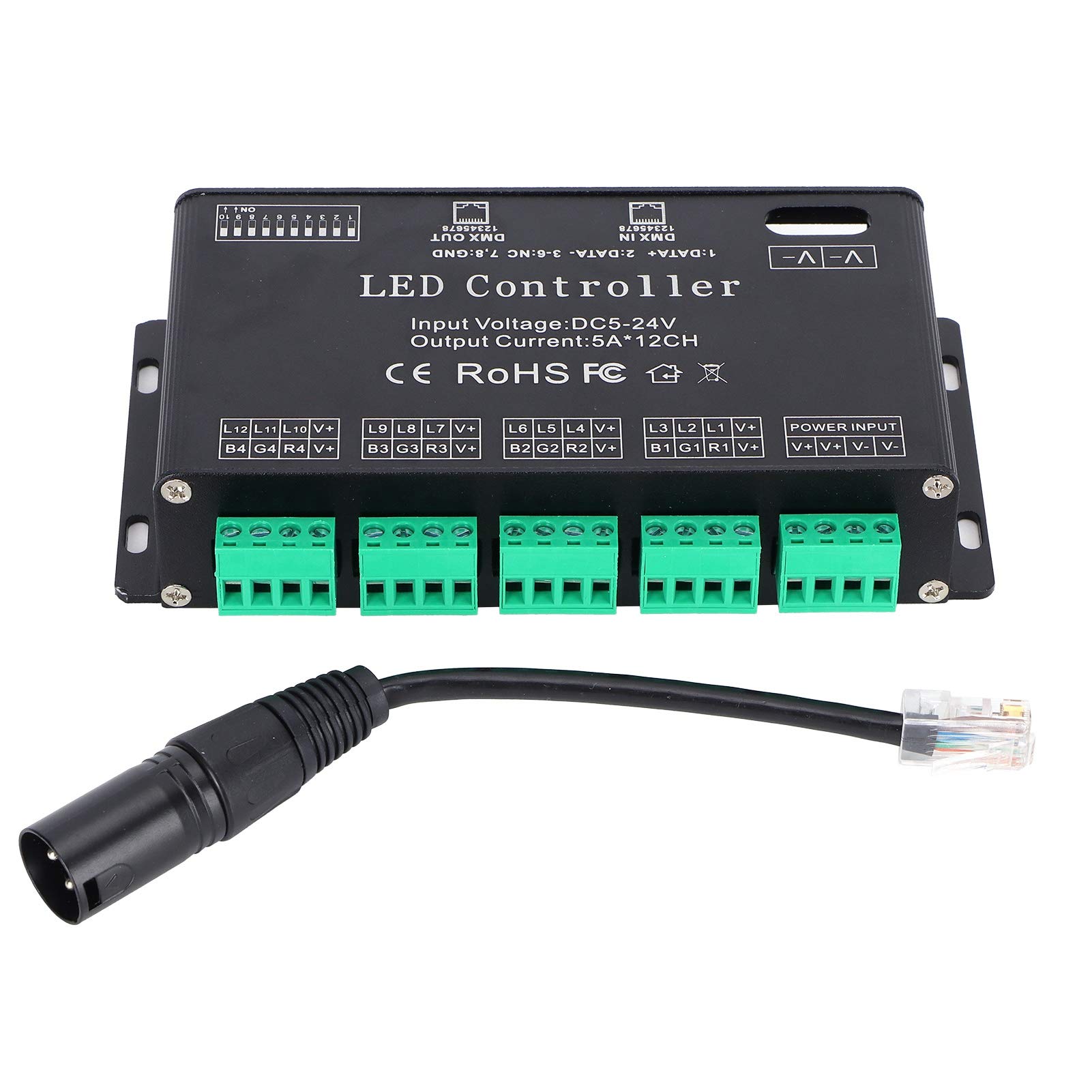 12-Channel DMX Constant Decoder RGB LED Strip Controller for Stage Lighting, DJ Shows & Home Decoration