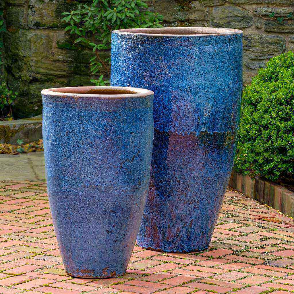 Campania International Banyan Planter Set of 2 - Rustic Blue Ceramic Flower Pots for Indoor/Outdoor Plants - Perfect for Patio, Garden, and Home Decor