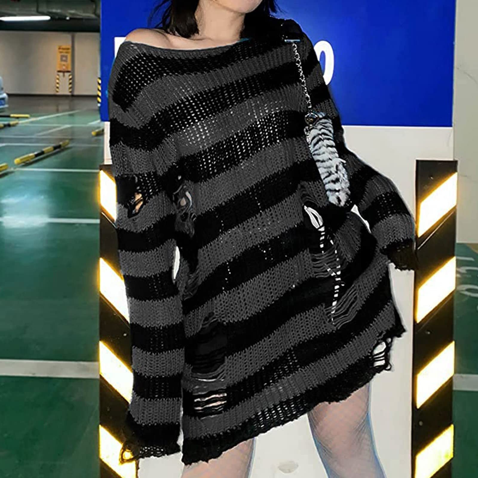 Gothic Punk Sweater for Women - Long Hollow Out Knit Cardigan with Distressed Hole Details | Perfect for Layering, Casual Outfits, and Gothic Fashion Styles