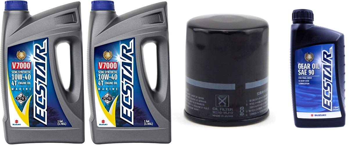 Suzuki ECSTAR V7000 10W-40 Marine 4-Stroke Engine Oil - 2 Gallon with Oil Filter (16510-87J00) & 1 Quart Lower Unit Hypoid Gear Oil - Ideal for Outboard Motors, Boats, and Marine Engines