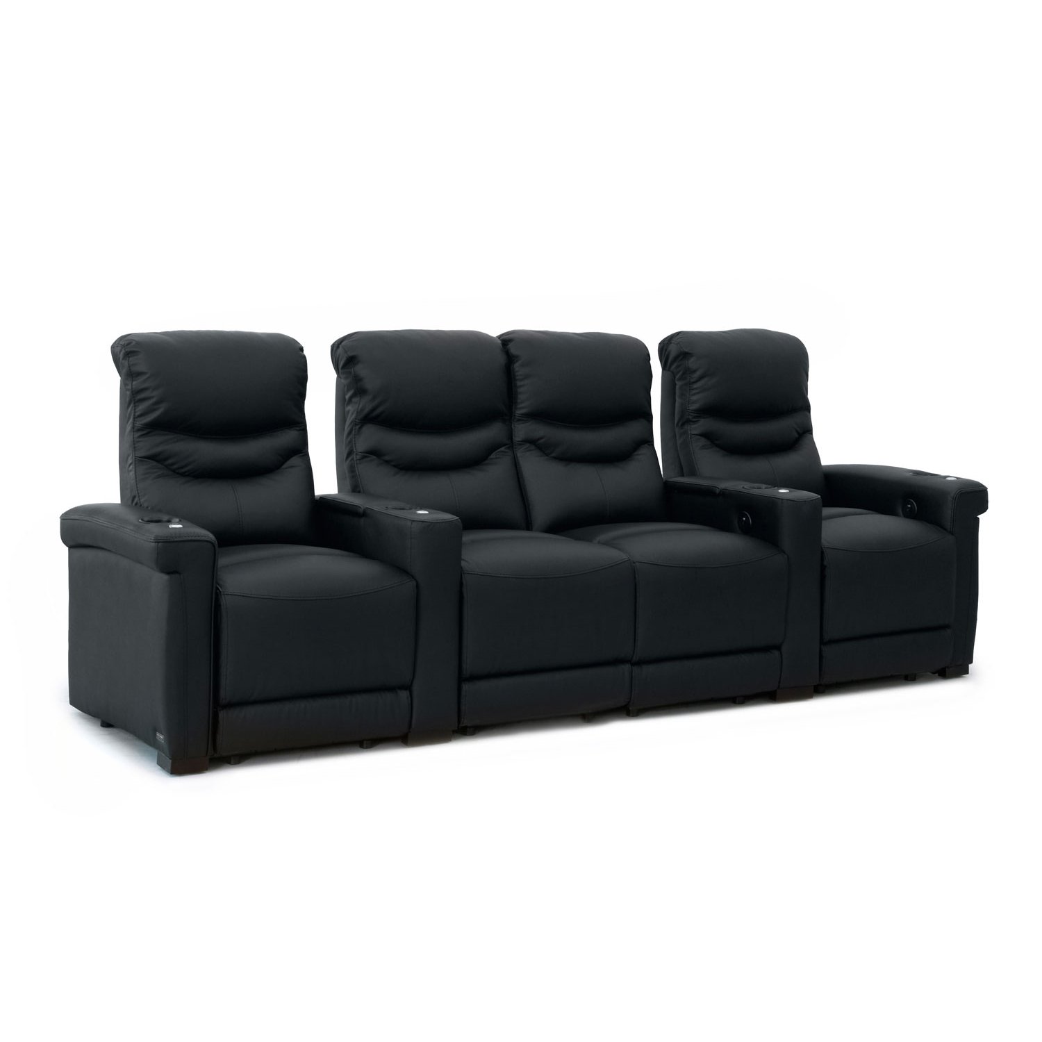 Octane Challenger XS700 4-Seat Power Recline Leather Home Theater Seating with Middle Loveseat - Black Straight Row for Movie Nights & Gaming Setup