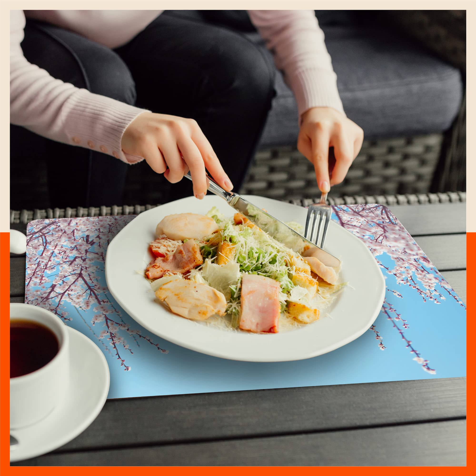 Premium Table Mats Set of 6 - 45cm x 30cm Heat-Resistant PVC Placemats & Coasters for Dining Table | Waterproof, Washable & Durable | Perfect for Home, Restaurant, Office & Outdoor Use (Alder Design)