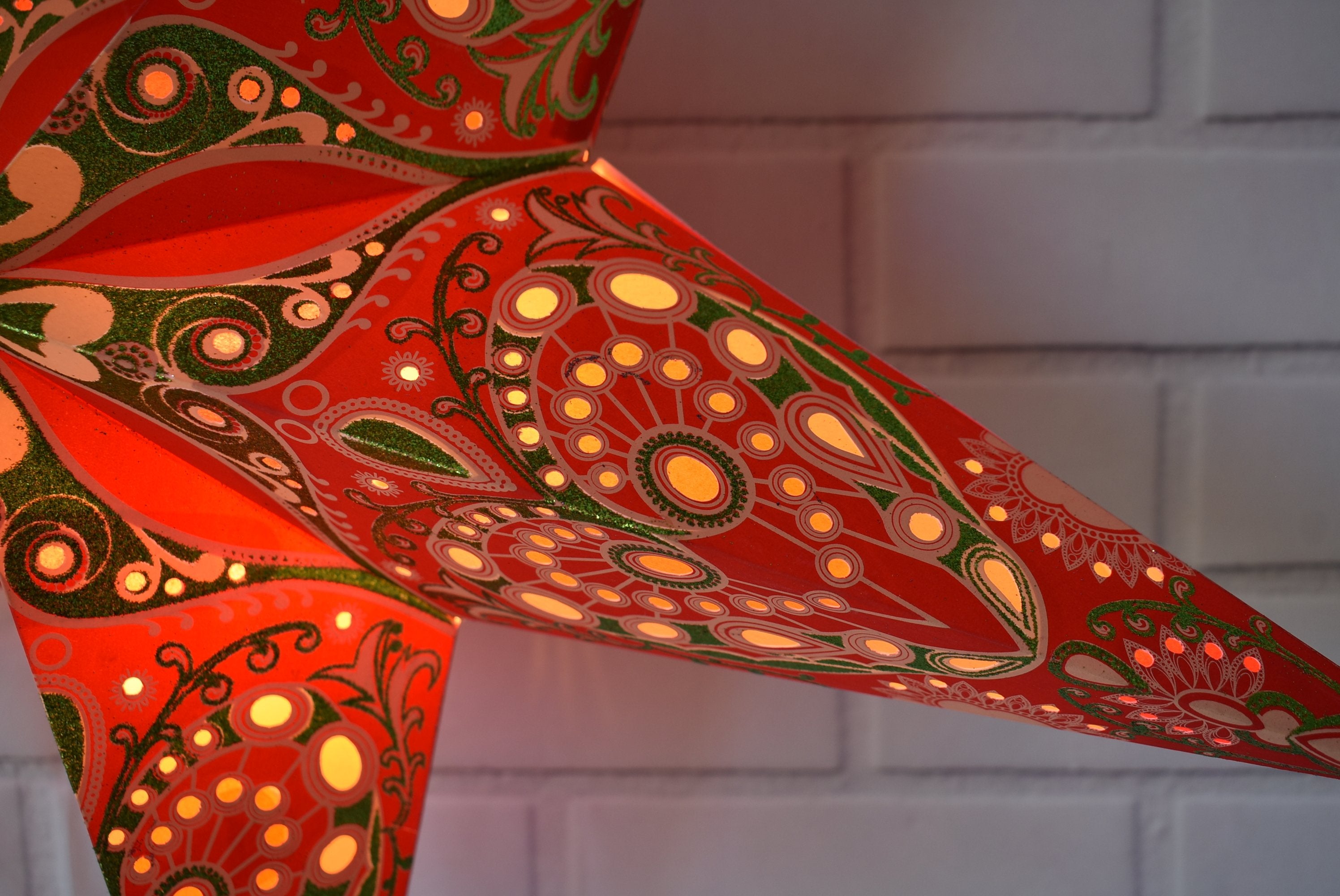 24 Inch Red Heart Glitter Paper Star Lantern - Hanging Wedding & Party Decoration for Indoor/Outdoor Events, Christmas, Valentine's Day & Home Decor