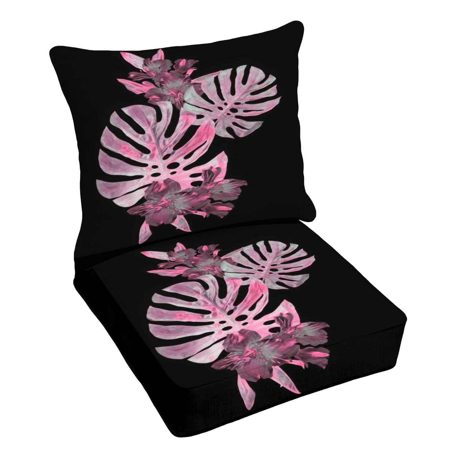 Premium Outdoor Deep Seating Cushion Set with Tropical Flower & Leaf Design - Waterproof Patio Furniture Replacement Cushions for Lounge Chairs, Sofas & Conversation Sets - Perfect for Poolside, Garden & Backyard Relaxation